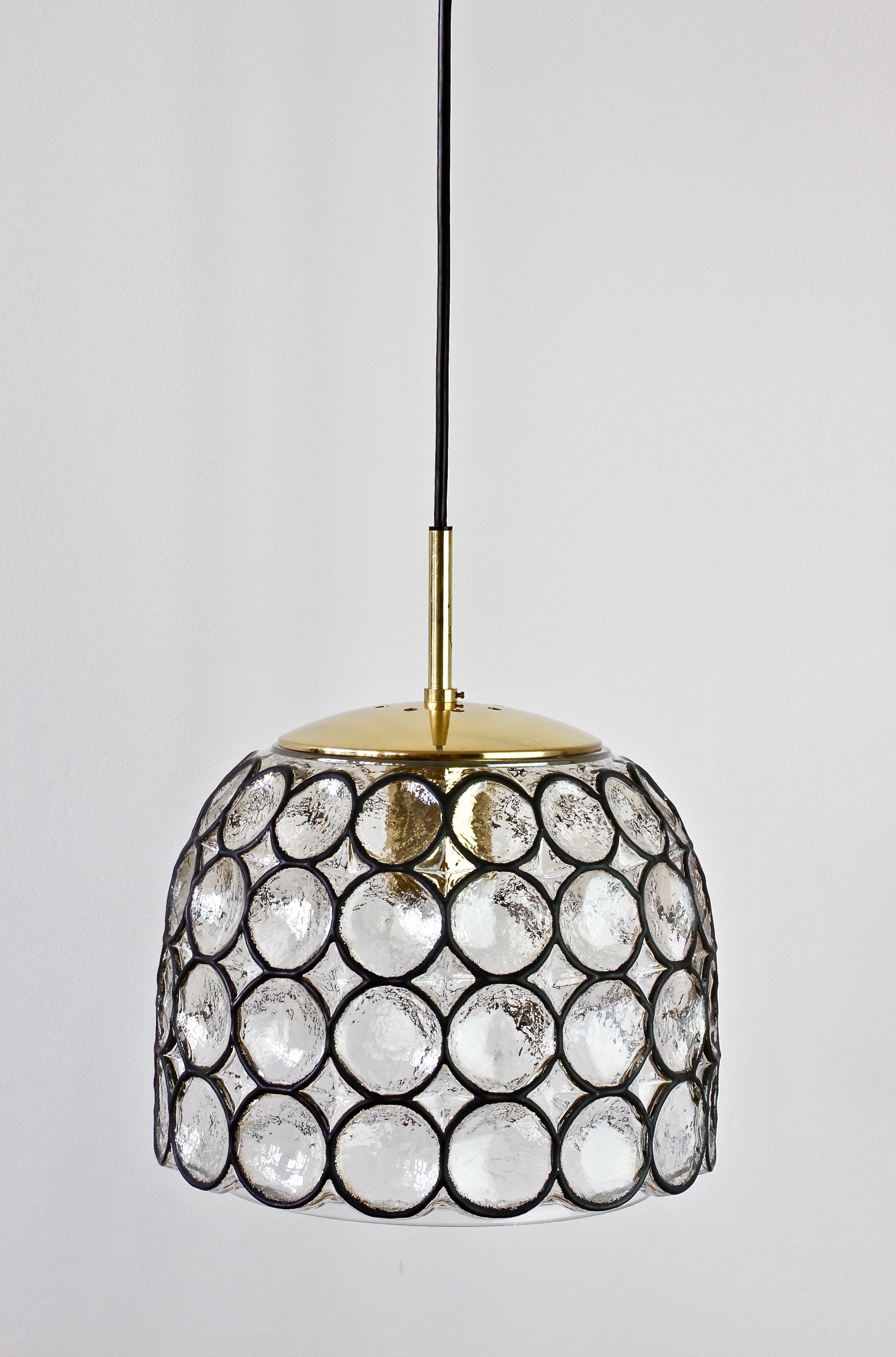 Mid-Century Modern One of a Pair of Limburg Mid-Century 'Iron' Glass & Brass Pendant Lights Lamps
