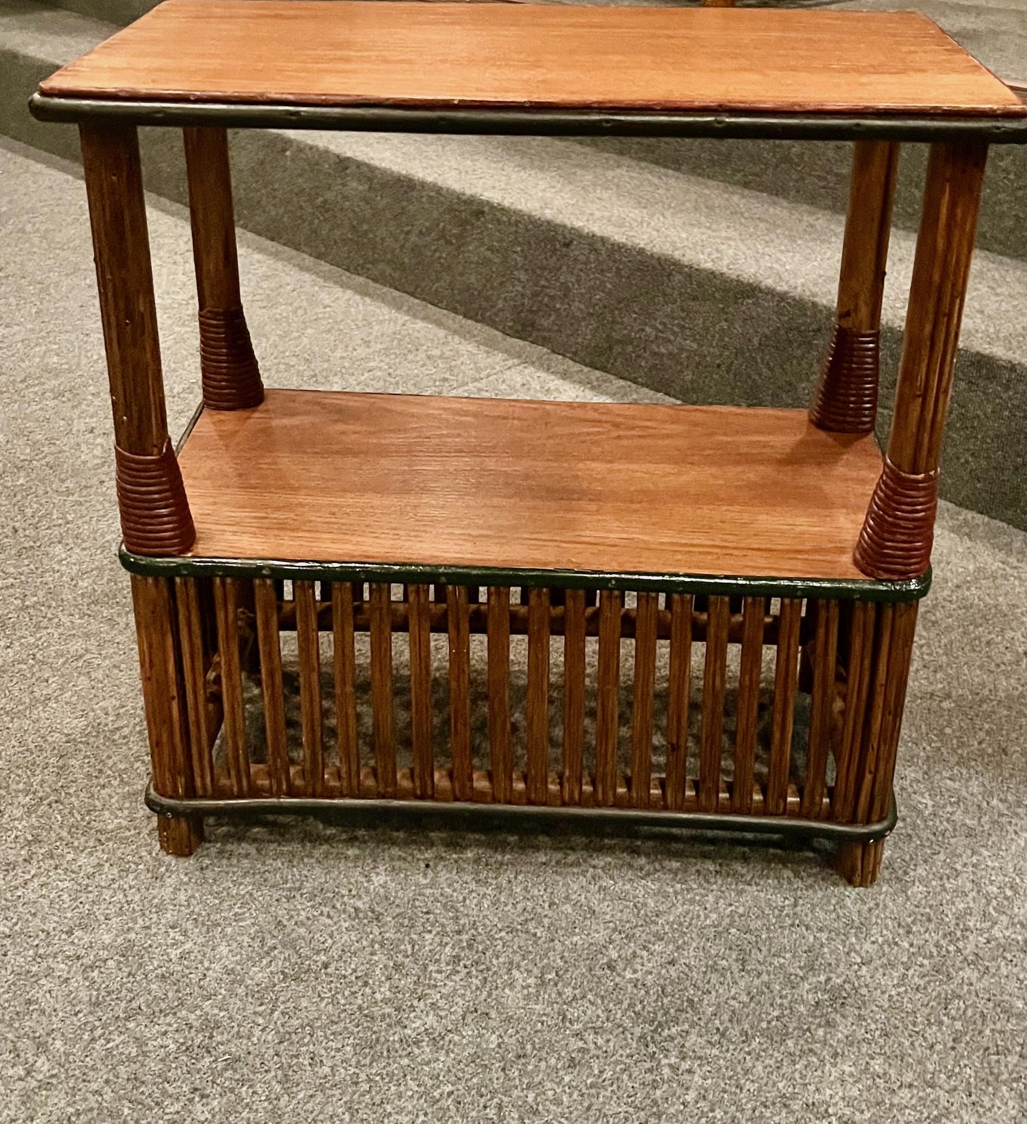 One of a Pair of Matching Rattan Quarter Sawn Oak topped Side - Lamp Tables (Art déco) im Angebot