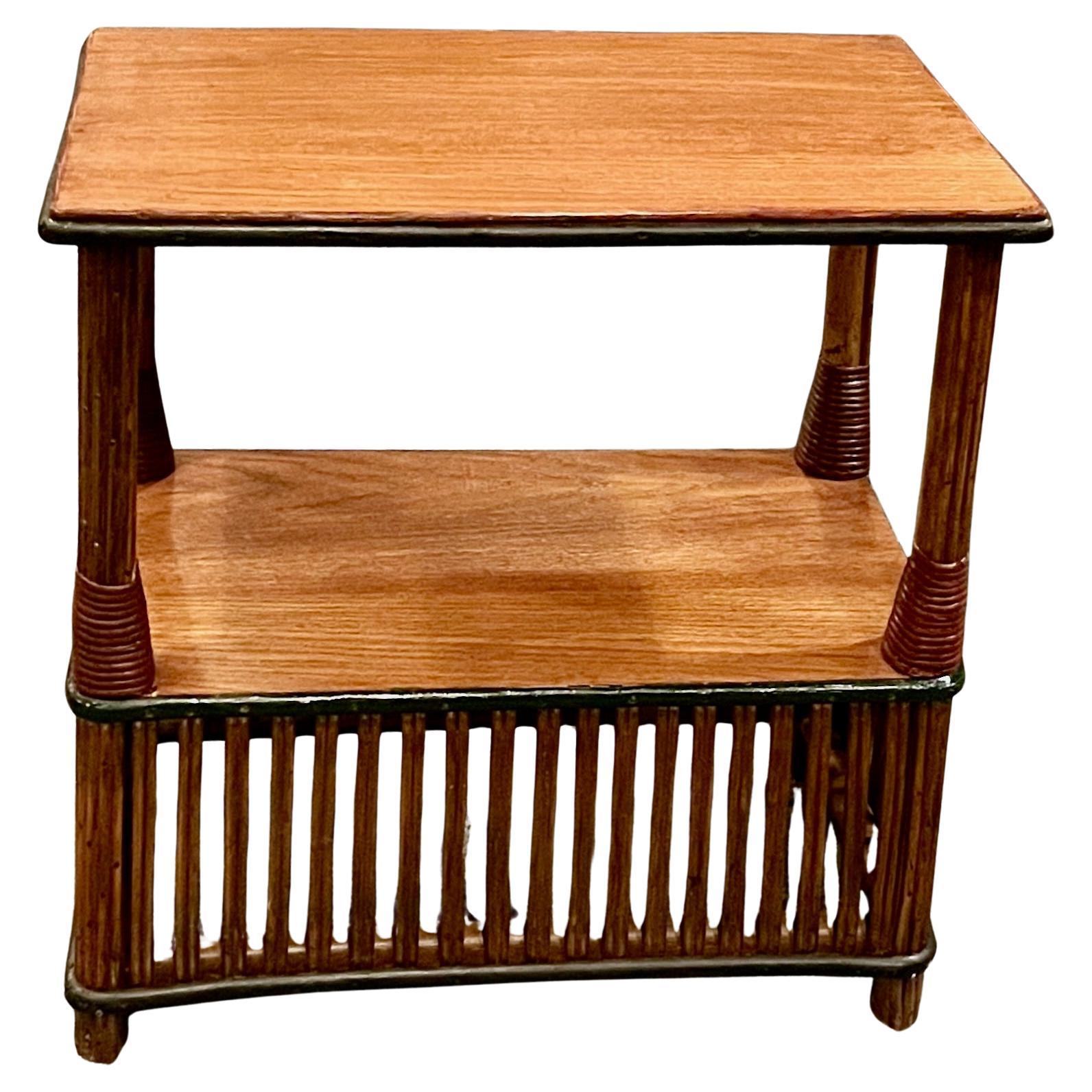 One of a Pair of Matching Rattan Quarter Sawn Oak topped Side - Lamp Tables im Zustand „Gut“ im Angebot in Nashua, NH