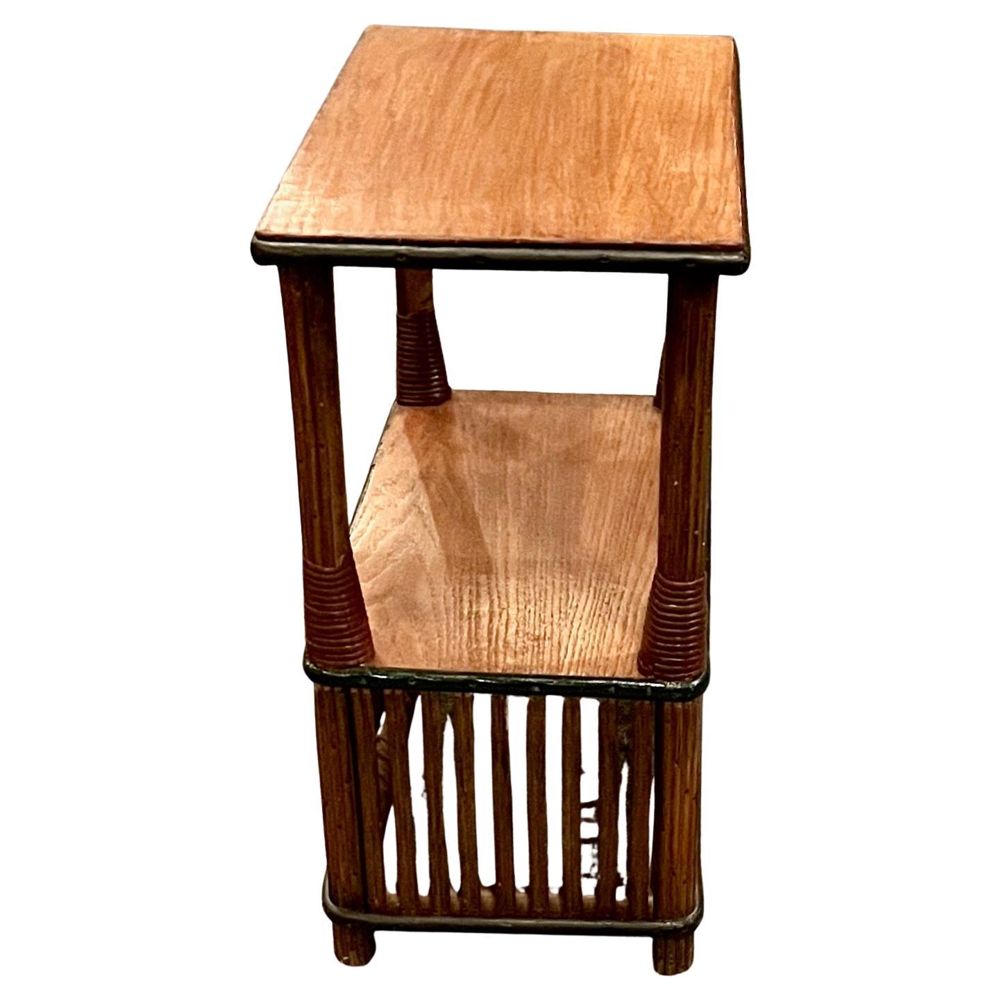 One of a Pair of Matching Rattan Quarter Sawn Oak topped Side - Lamp Tables (Frühes 20. Jahrhundert) im Angebot