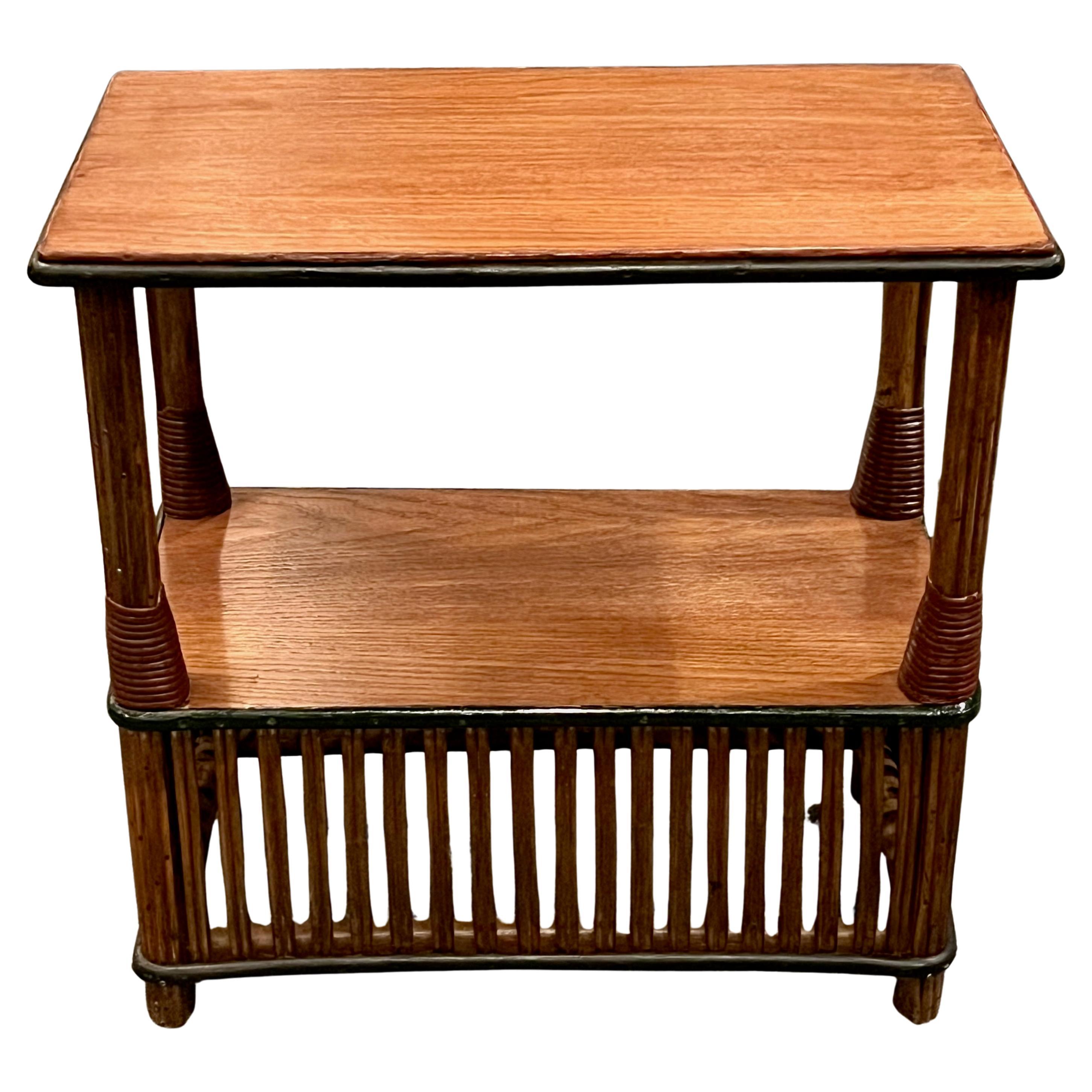 One of a Pair of Matching Rattan Quarter Sawn Oak topped Side - Lamp Tables