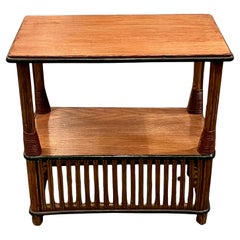 Antique One of a Pair of Matching Rattan Quarter Sawn Oak topped Side - Lamp Tables
