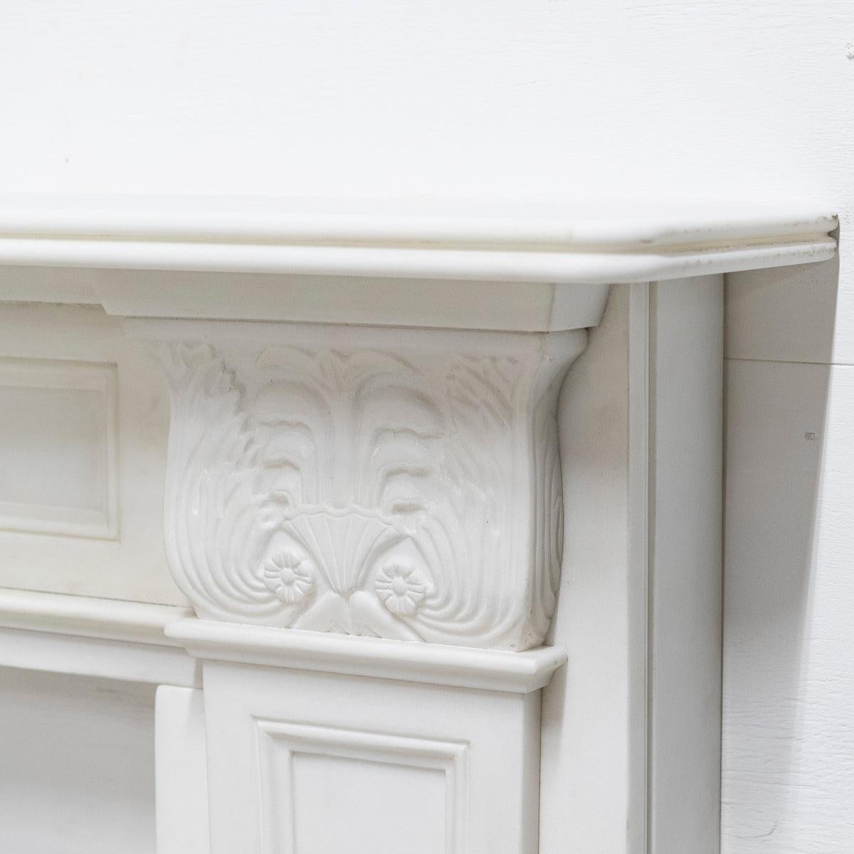 One of a Pair Regency Style Statuary Marble Surround with Acanthus For Sale 2