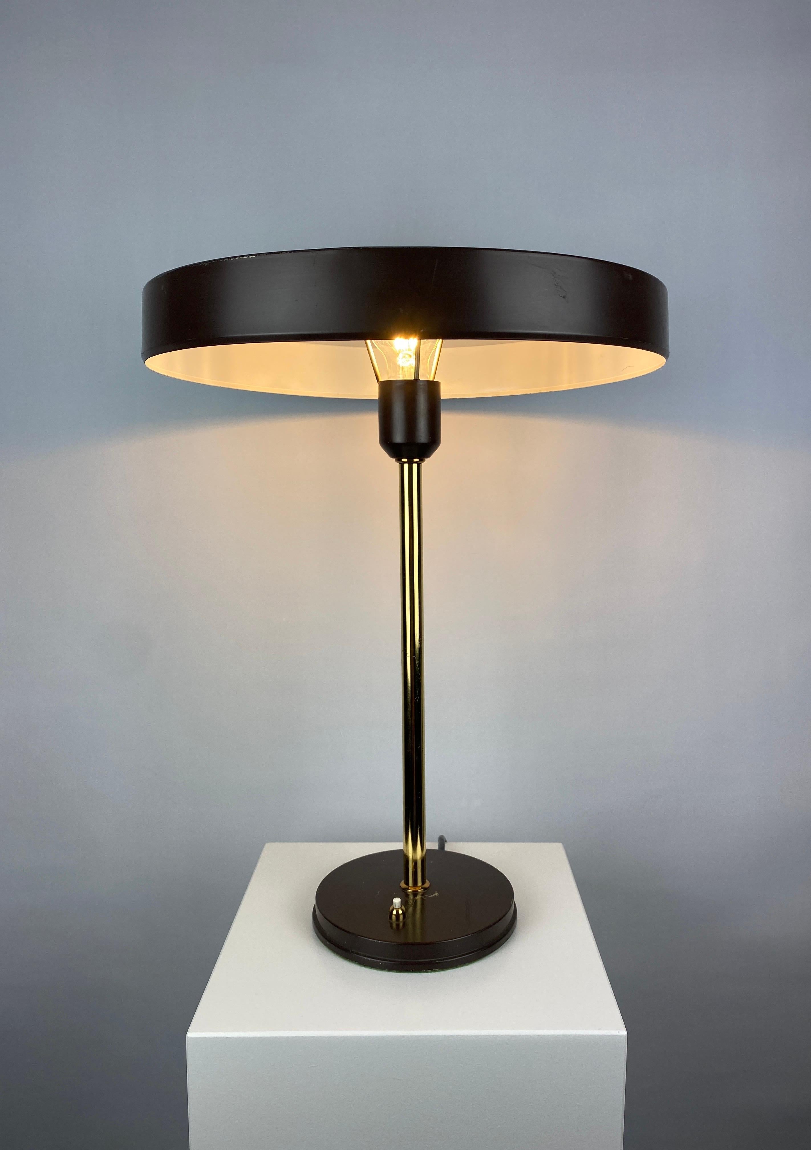 Dutch 1 of 8 Brown and Gold Table Lamp Timor 69 by Louis Kalff for Philips, 1970 For Sale