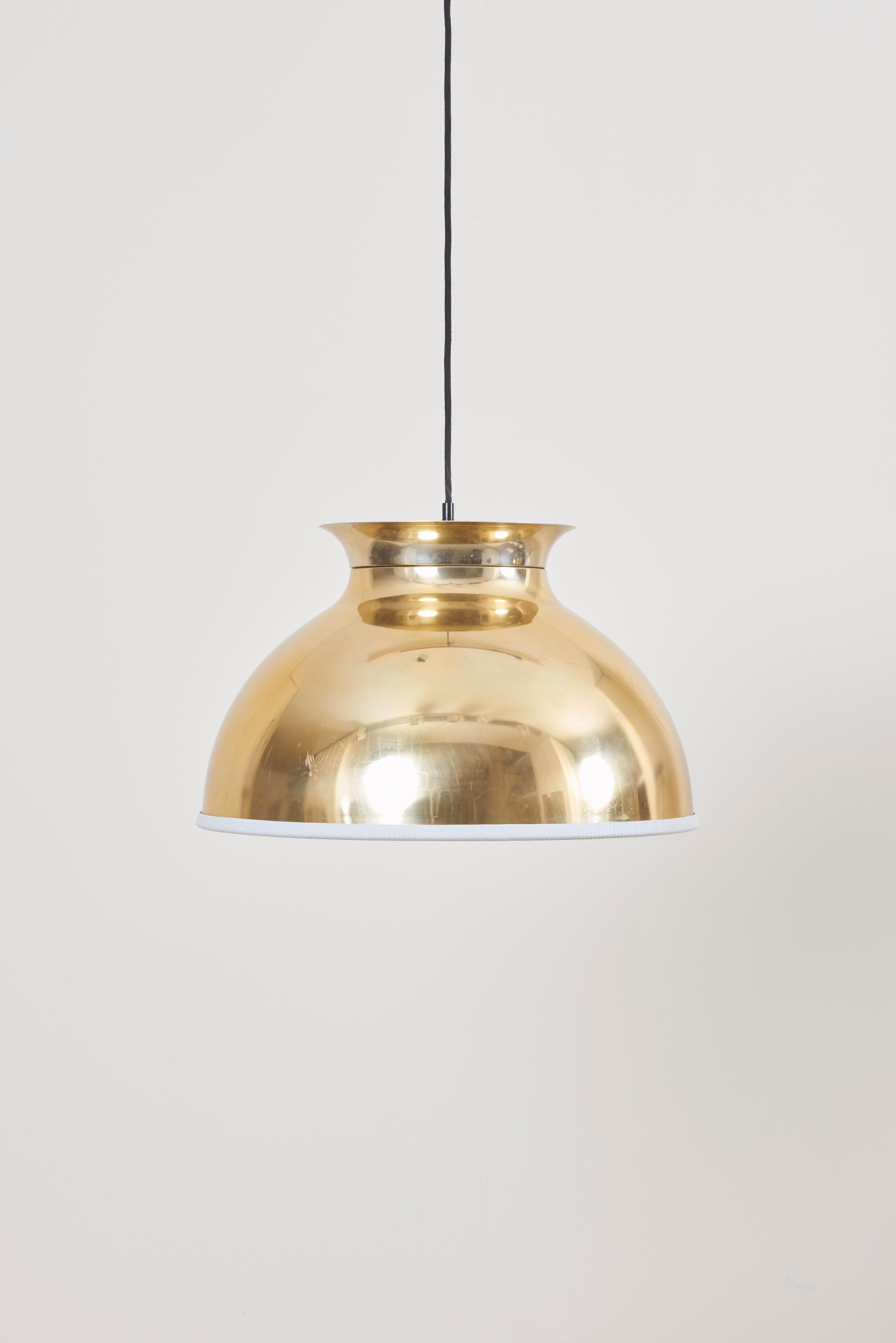 One of Eight Huge Brass Pendant Lamps with Fabric For Sale 4
