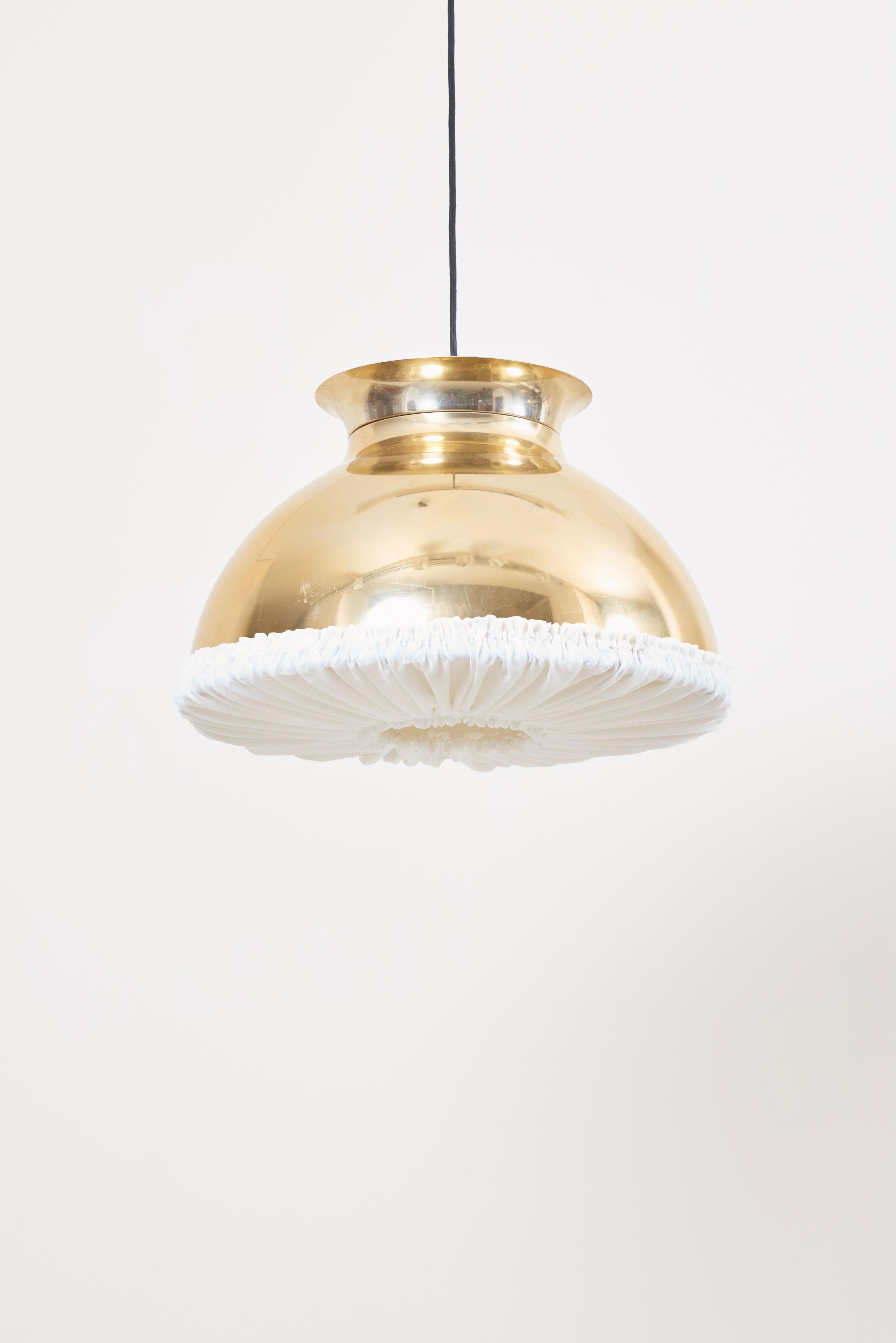 Unknown One of Eight Huge Brass Pendant Lamps with Fabric For Sale