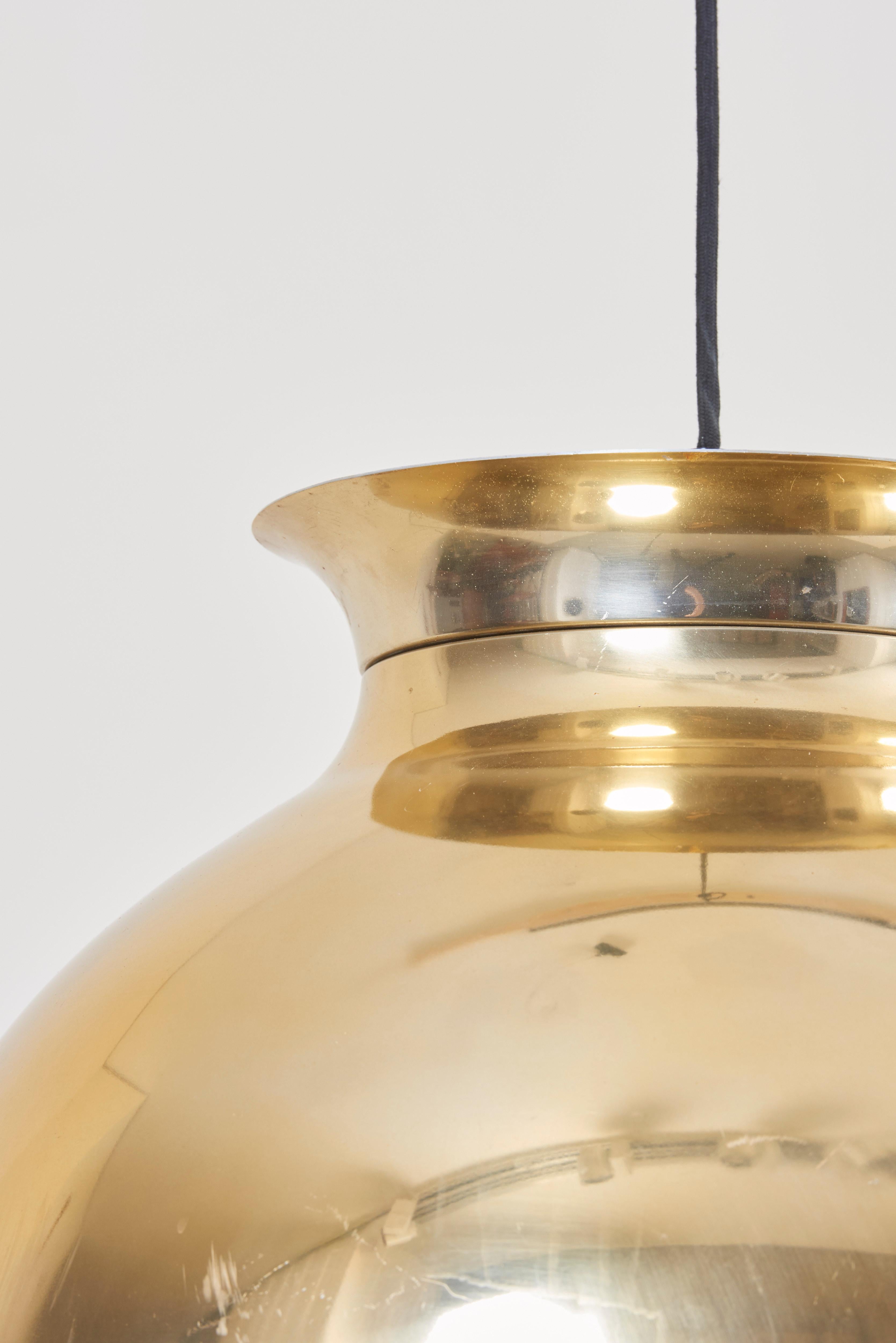 Metal One of Eight Huge Brass Pendant Lamps with Fabric For Sale