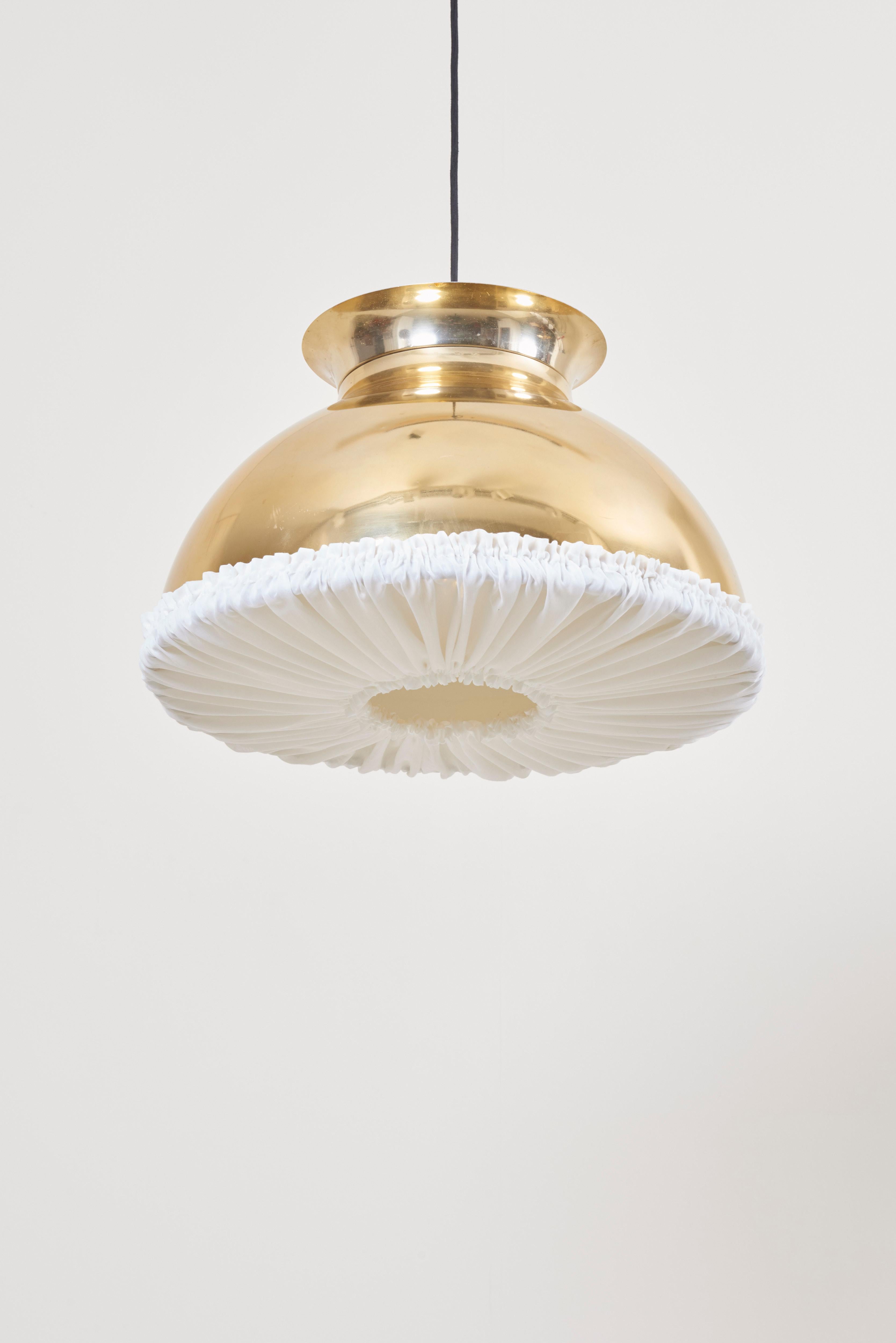 One of Eight Huge Brass Pendant Lamps with Fabric For Sale 1