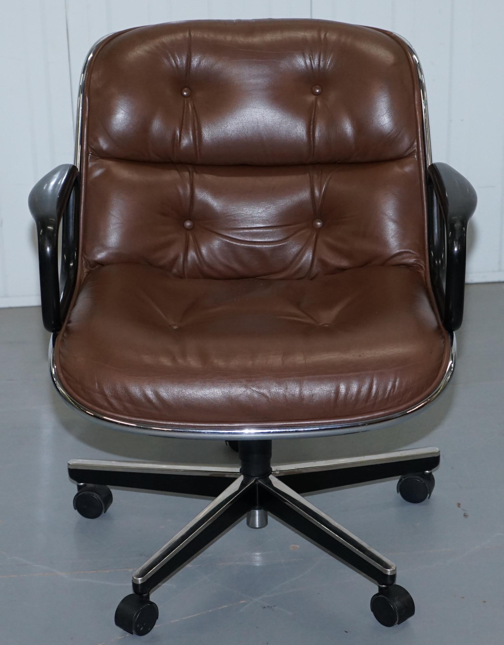One of Eight Original Knoll Pollock Vintage Brown Leather Executive Armchairs 7