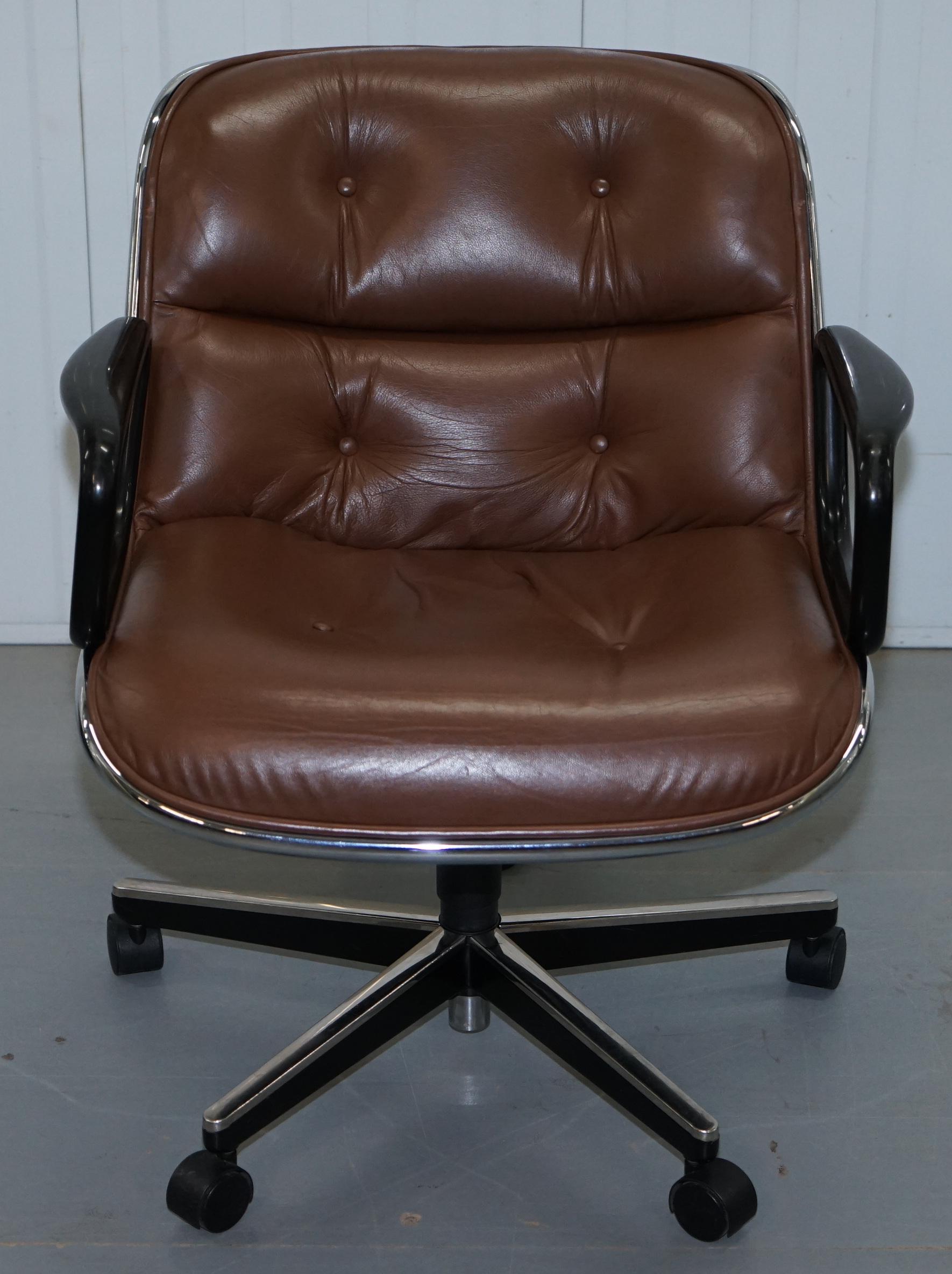 One of Eight Original Knoll Pollock Vintage Brown Leather Executive Armchairs 8