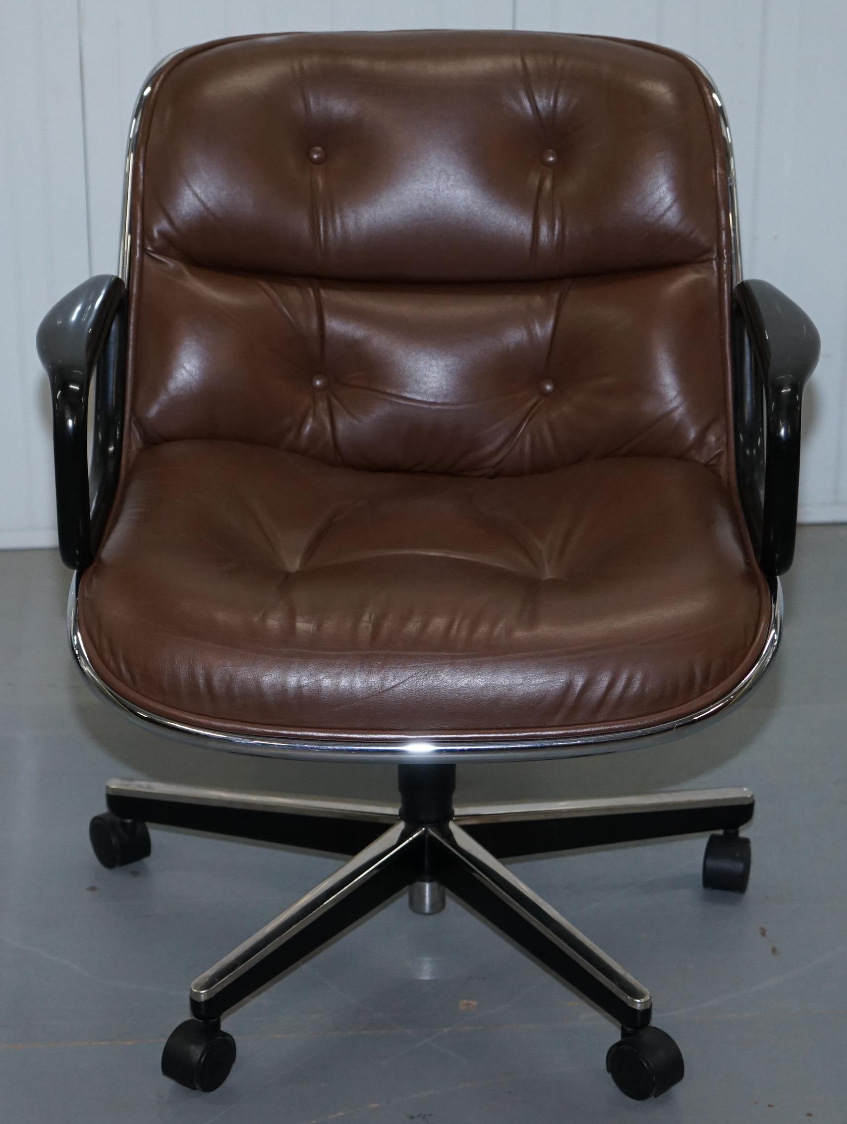 One of Eight Original Knoll Pollock Vintage Brown Leather Executive Armchairs 9