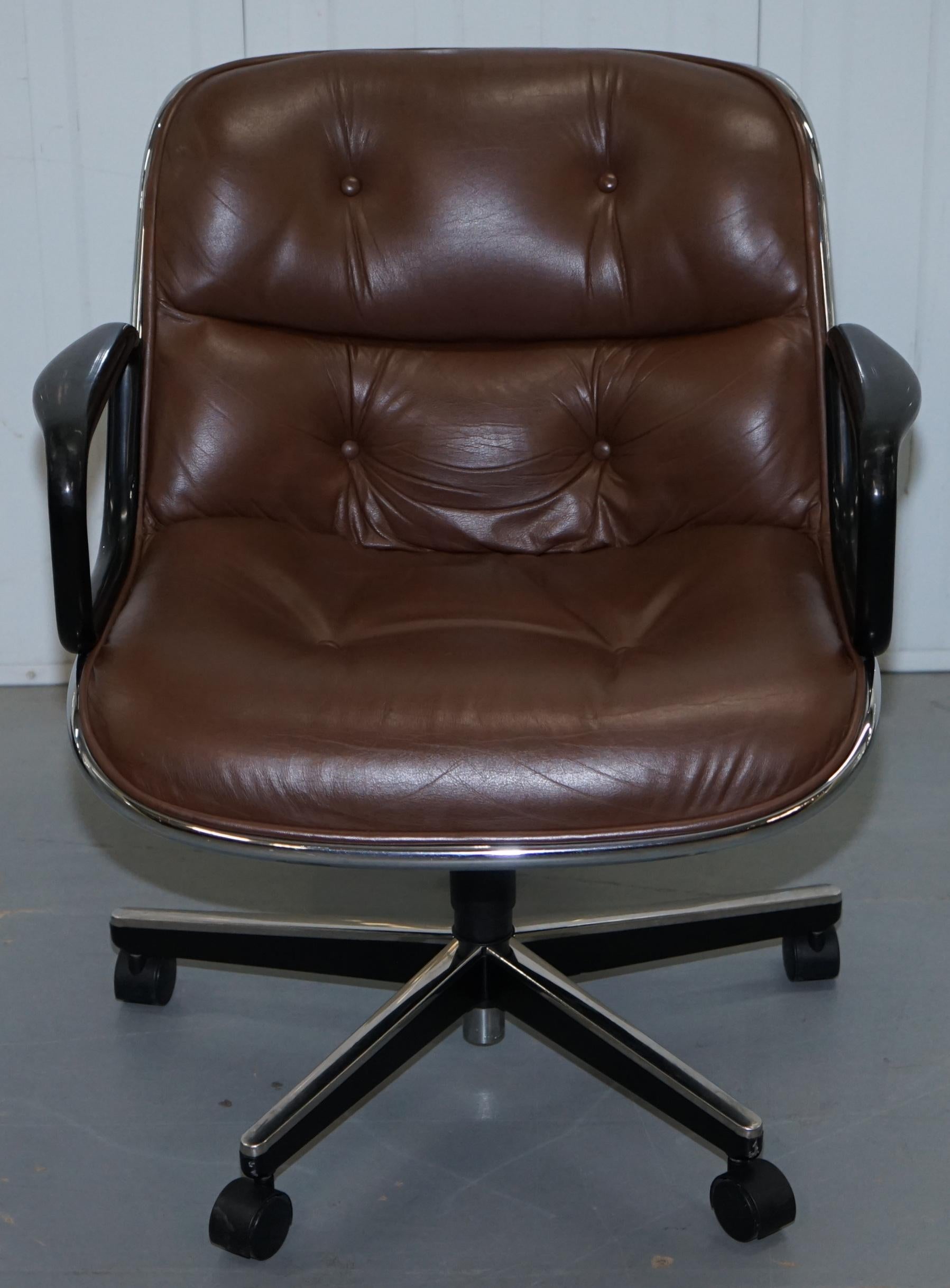 One of Eight Original Knoll Pollock Vintage Brown Leather Executive Armchairs 10