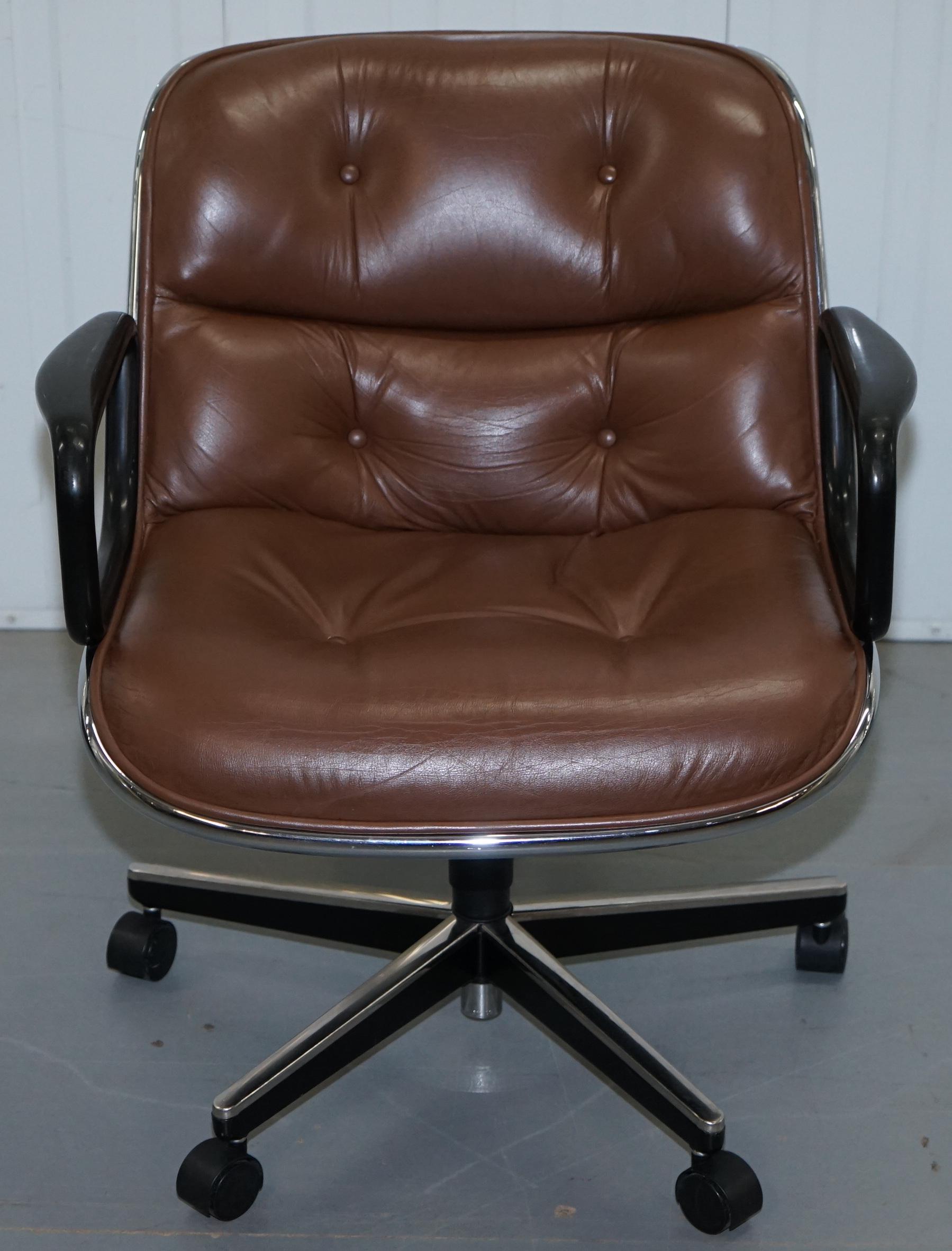 One of Eight Original Knoll Pollock Vintage Brown Leather Executive Armchairs 11