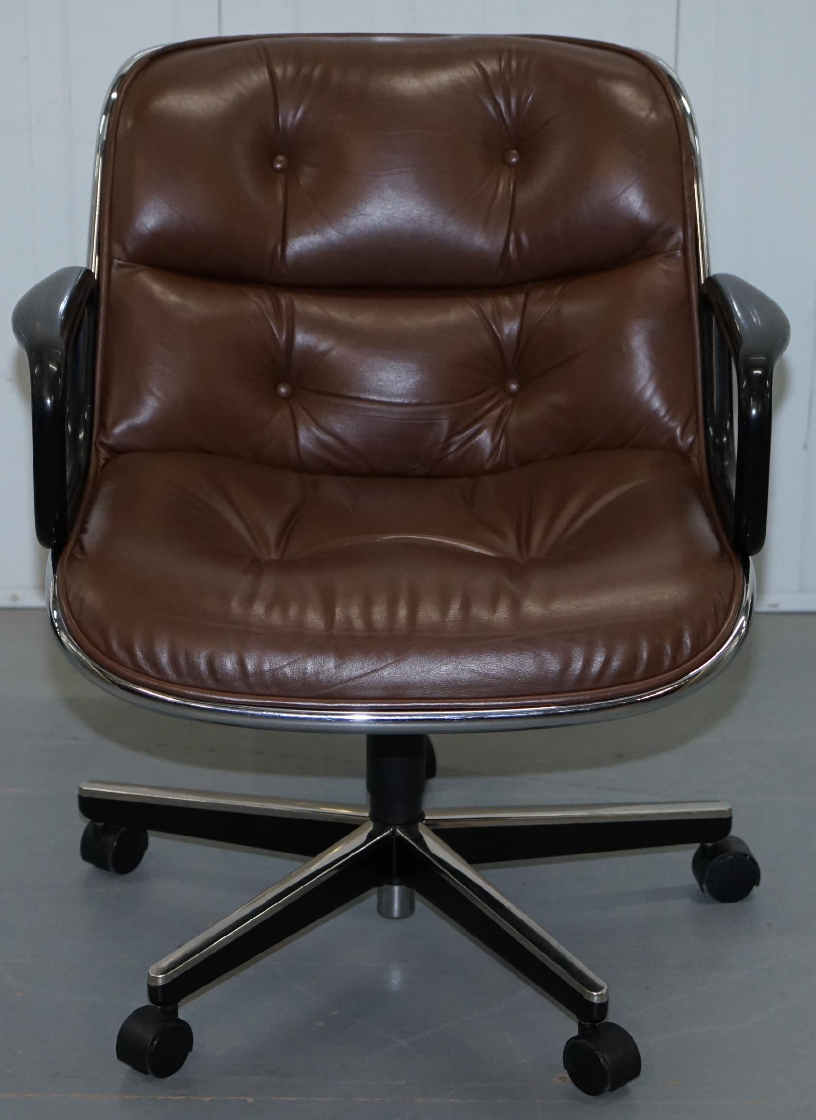 One of Eight Original Knoll Pollock Vintage Brown Leather Executive Armchairs 12