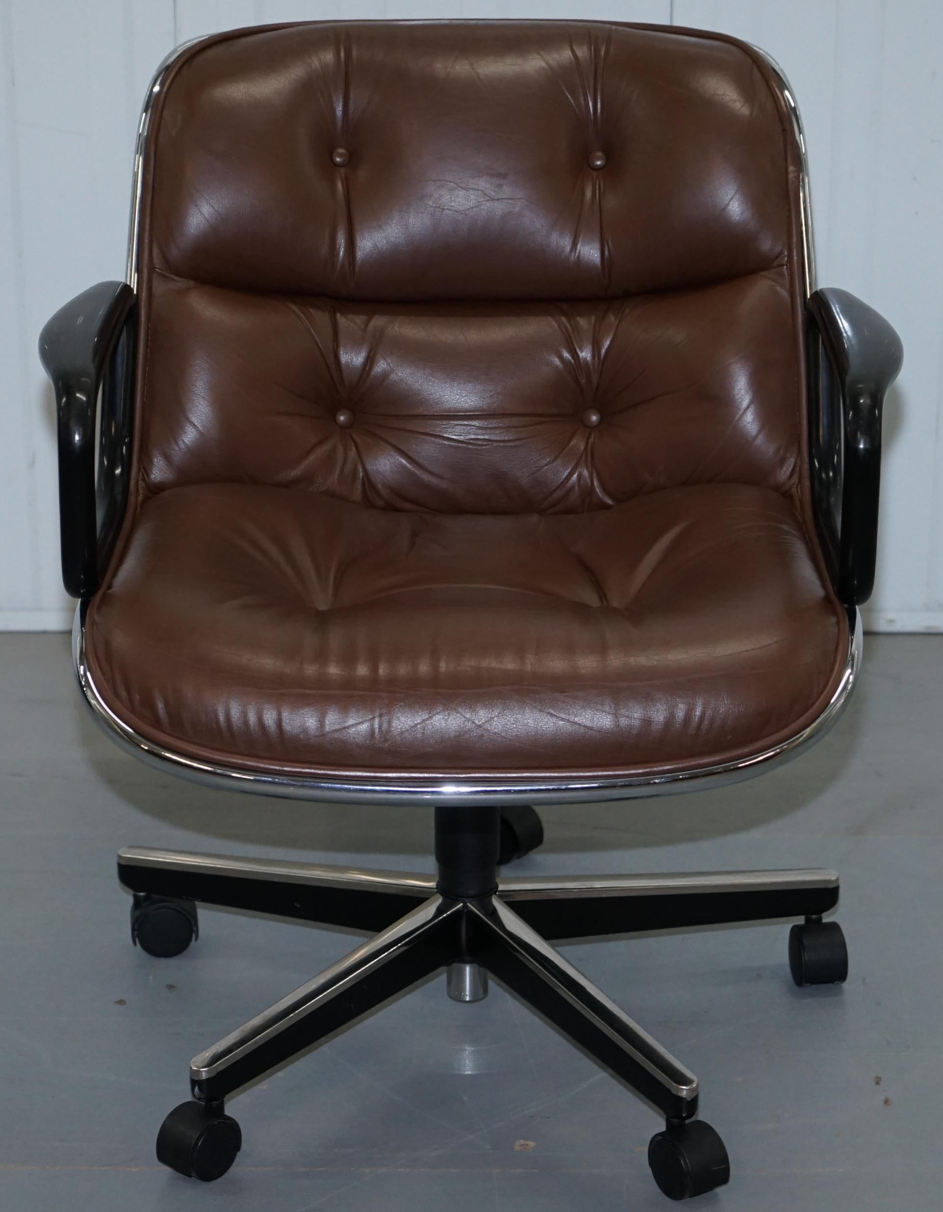 One of Eight Original Knoll Pollock Vintage Brown Leather Executive Armchairs 13