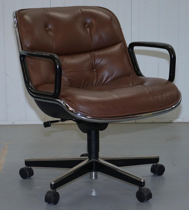 One of Eight Original Knoll Pollock Vintage Brown Leather