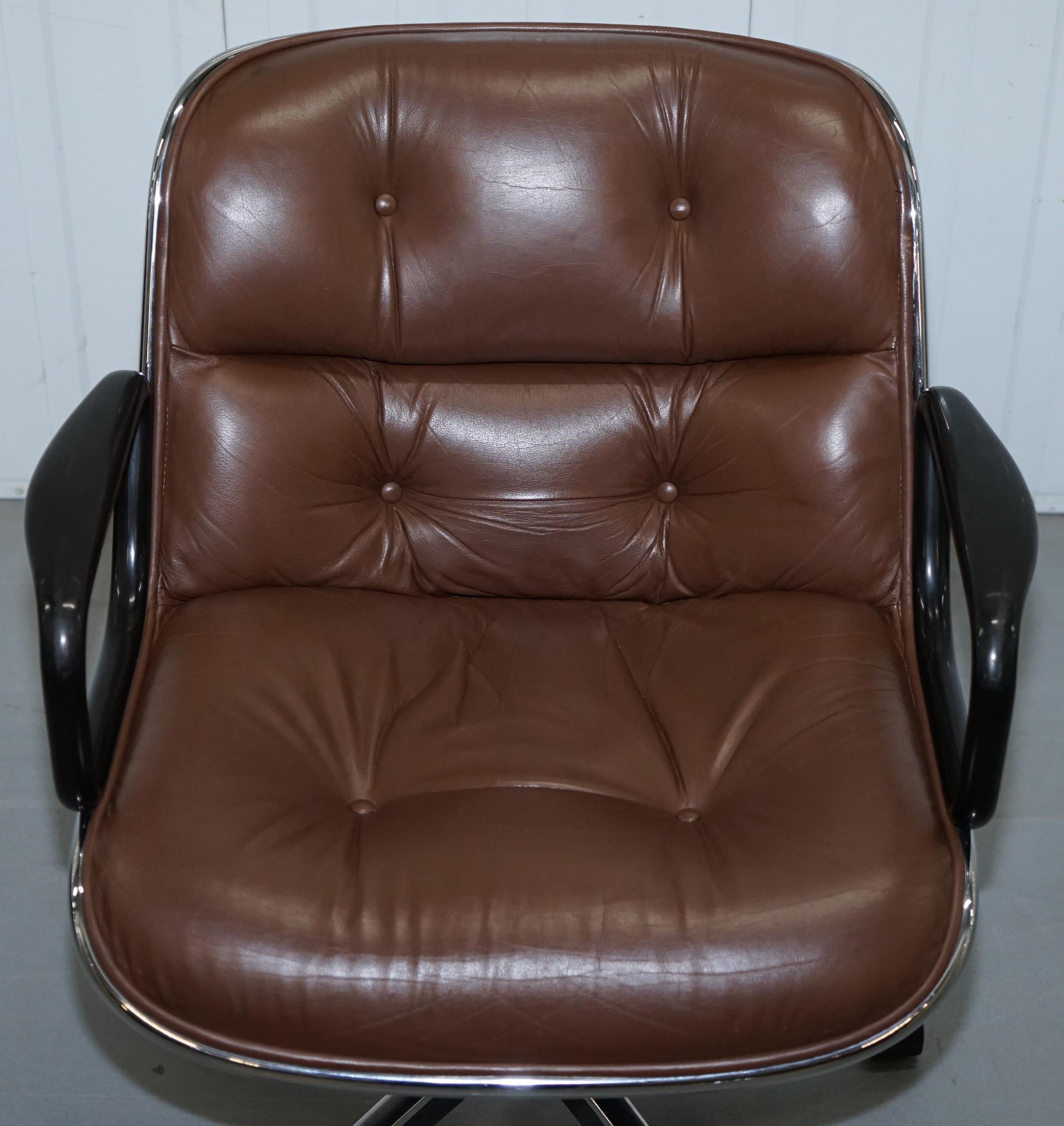 One of Eight Original Knoll Pollock Vintage Brown Leather Executive Armchairs 14