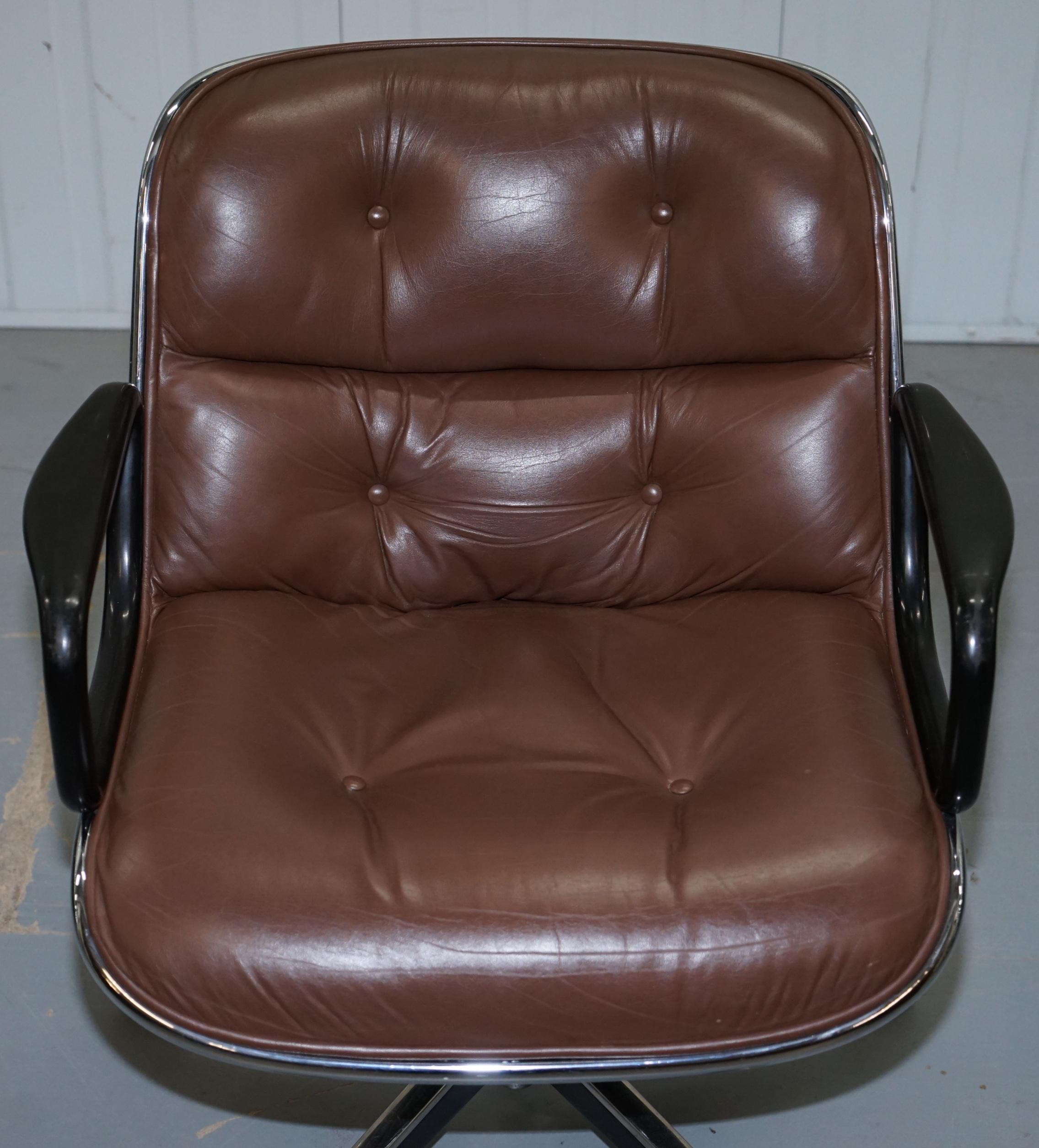 Hand-Crafted One of Eight Original Knoll Pollock Vintage Brown Leather Executive Armchairs