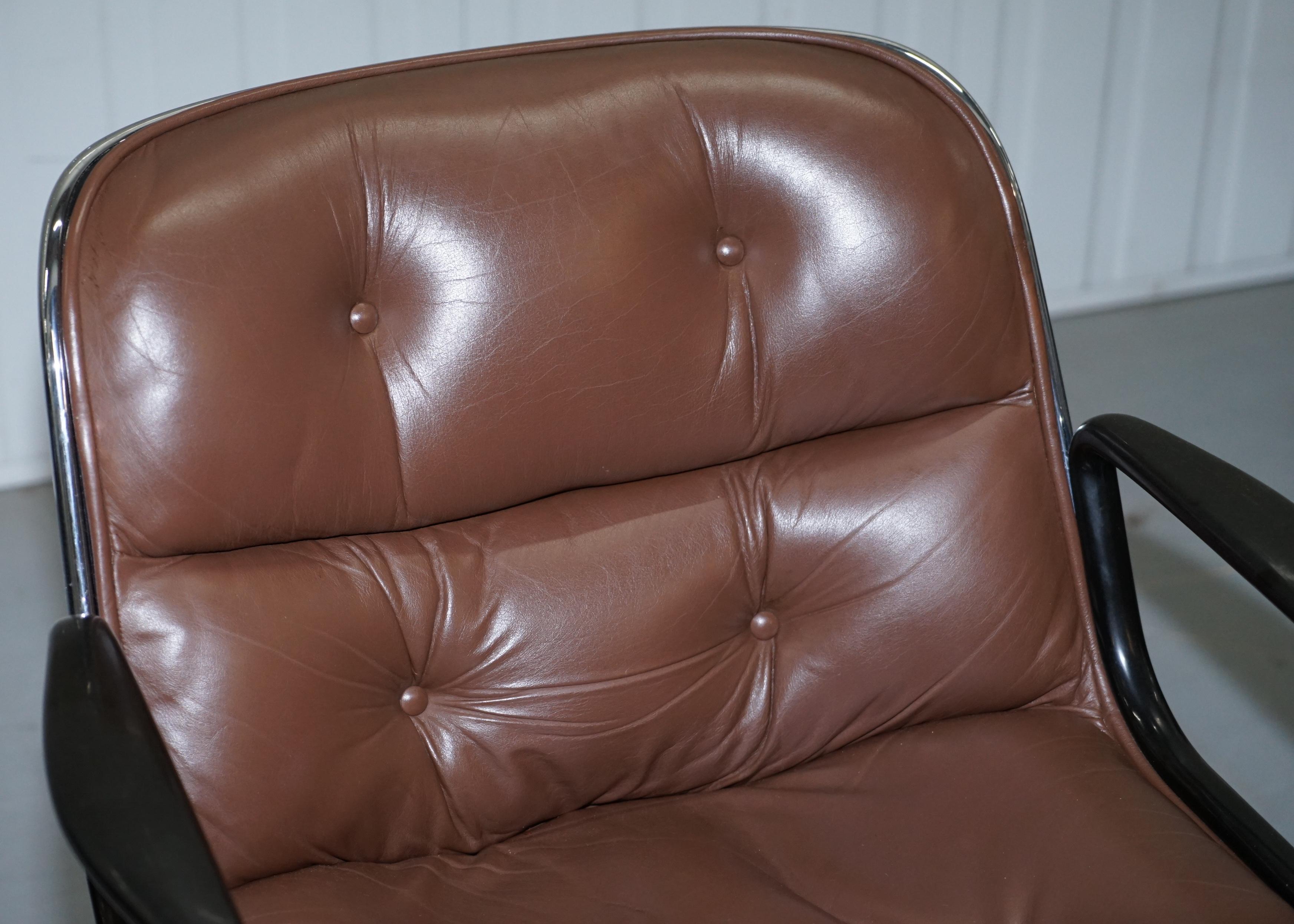 Late 20th Century One of Eight Original Knoll Pollock Vintage Brown Leather Executive Armchairs