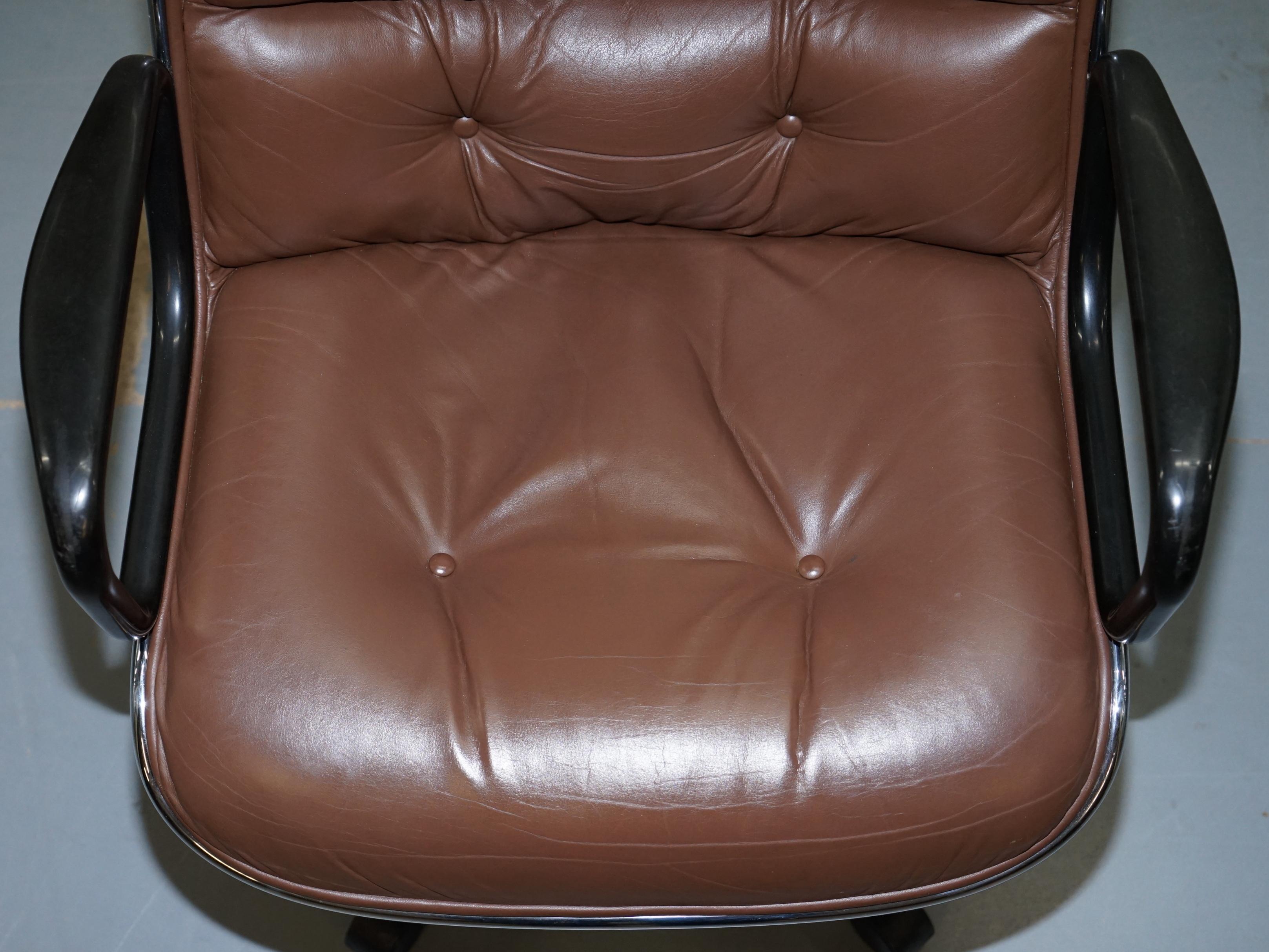 One of Eight Original Knoll Pollock Vintage Brown Leather Executive Armchairs 1