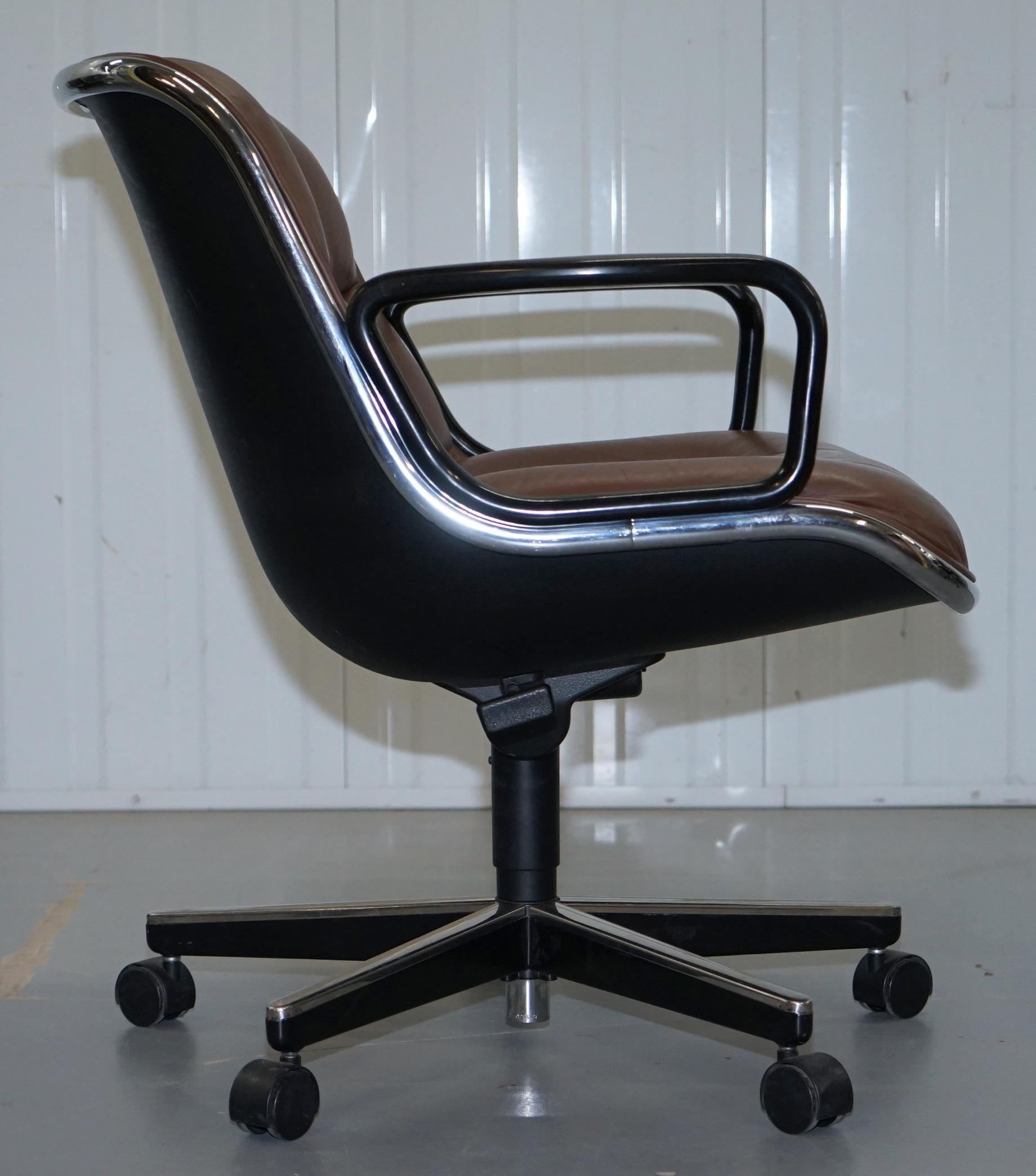 One of Eight Original Knoll Pollock Vintage Brown Leather Executive Armchairs 3