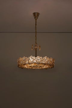 One of Seven Palwa Brass and Crystal Glass Encrusted Chandeliers, Model S101