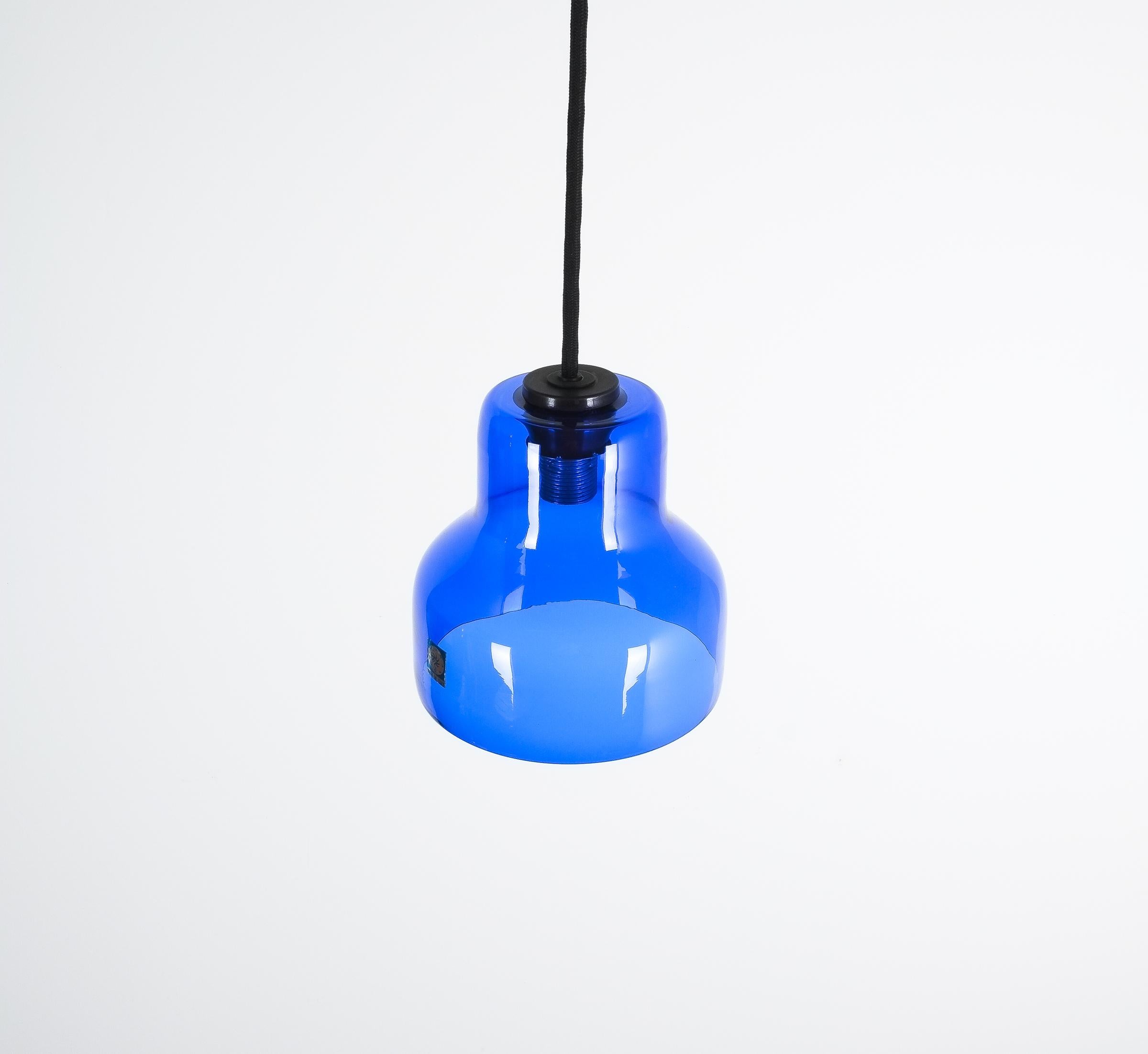 Italian One of Five Blue Murano Glass Pendant Lamps, circa 1980