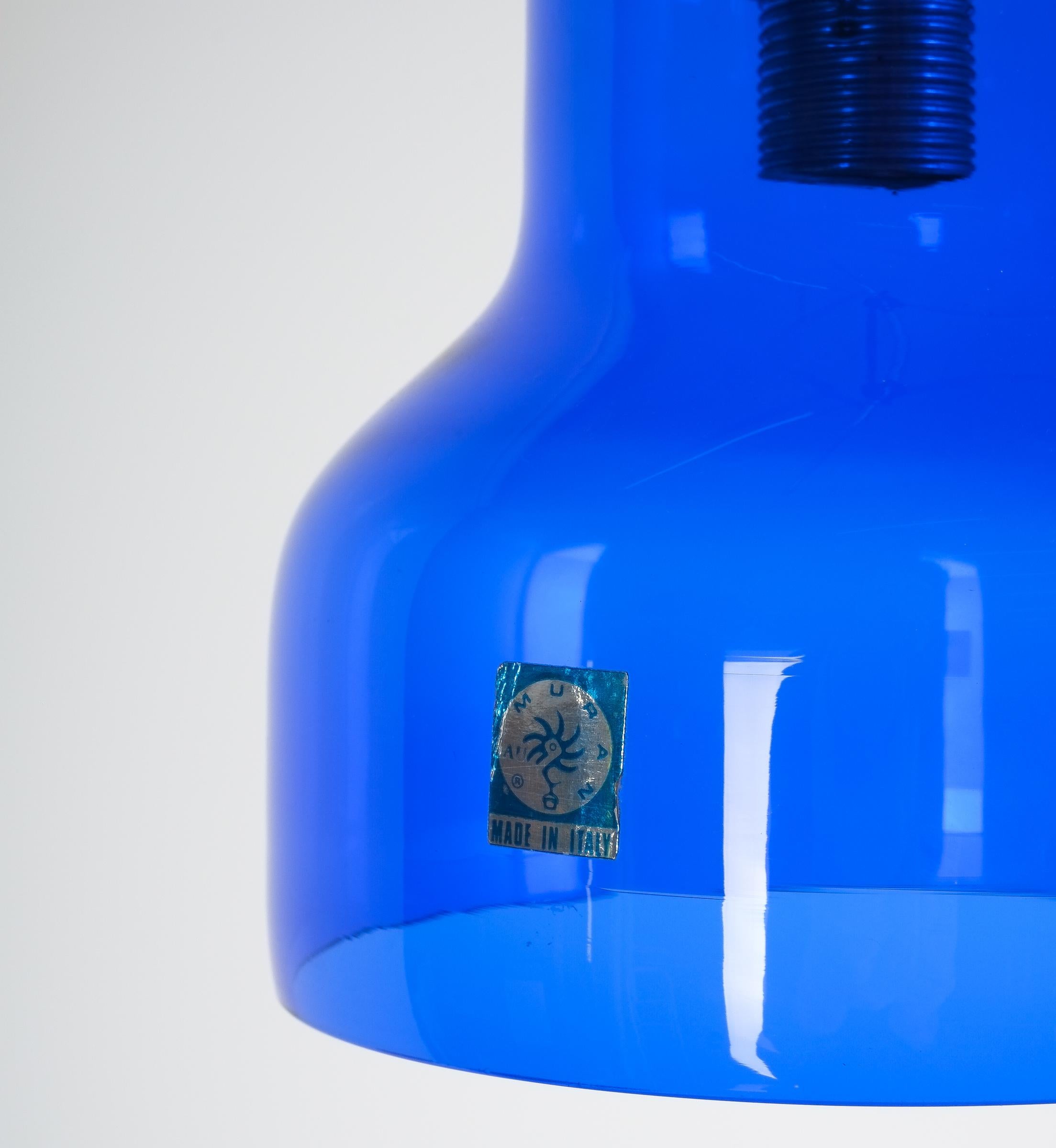 Dyed One of Five Blue Murano Glass Pendant Lamps, circa 1980