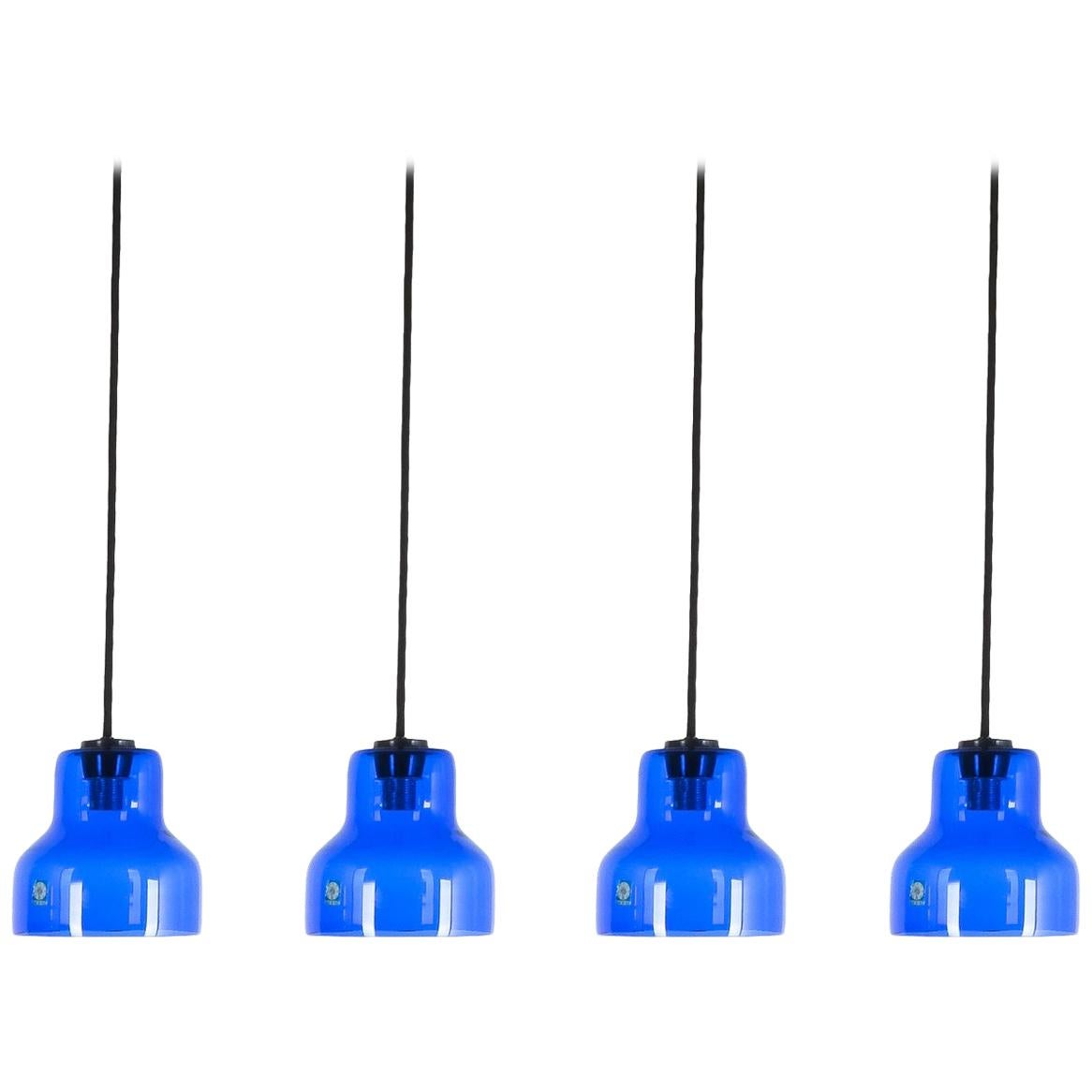 One of Five Blue Murano Glass Pendant Lamps, circa 1980