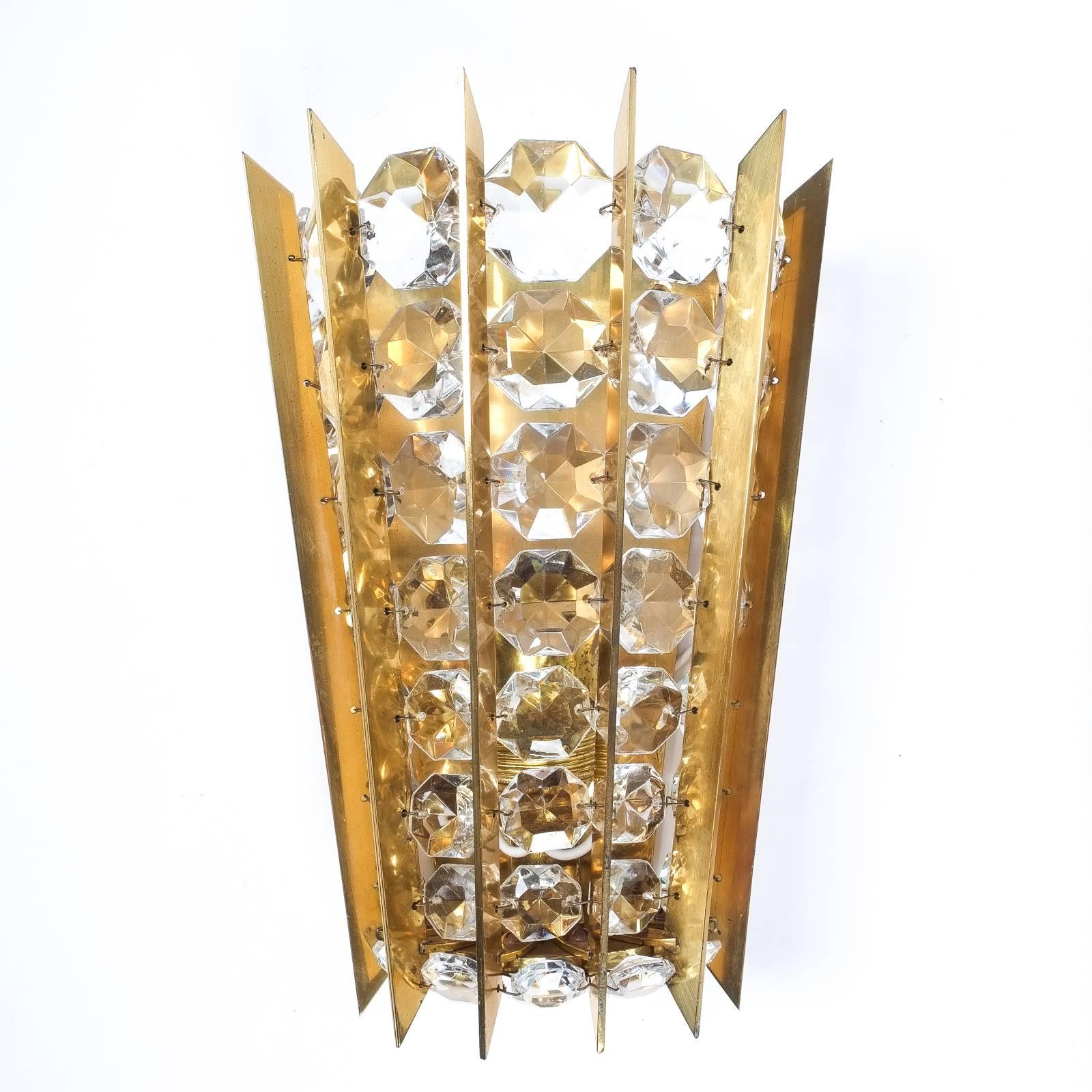Bakalowits & Sohne Crystal and Brass Gold Glass Sconces, Austria, circa 1955 For Sale 1