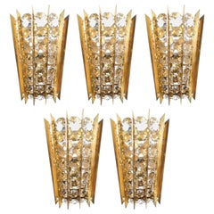 Vintage Bakalowits & Sohne Crystal and Brass Gold Glass Sconces, Austria, circa 1955