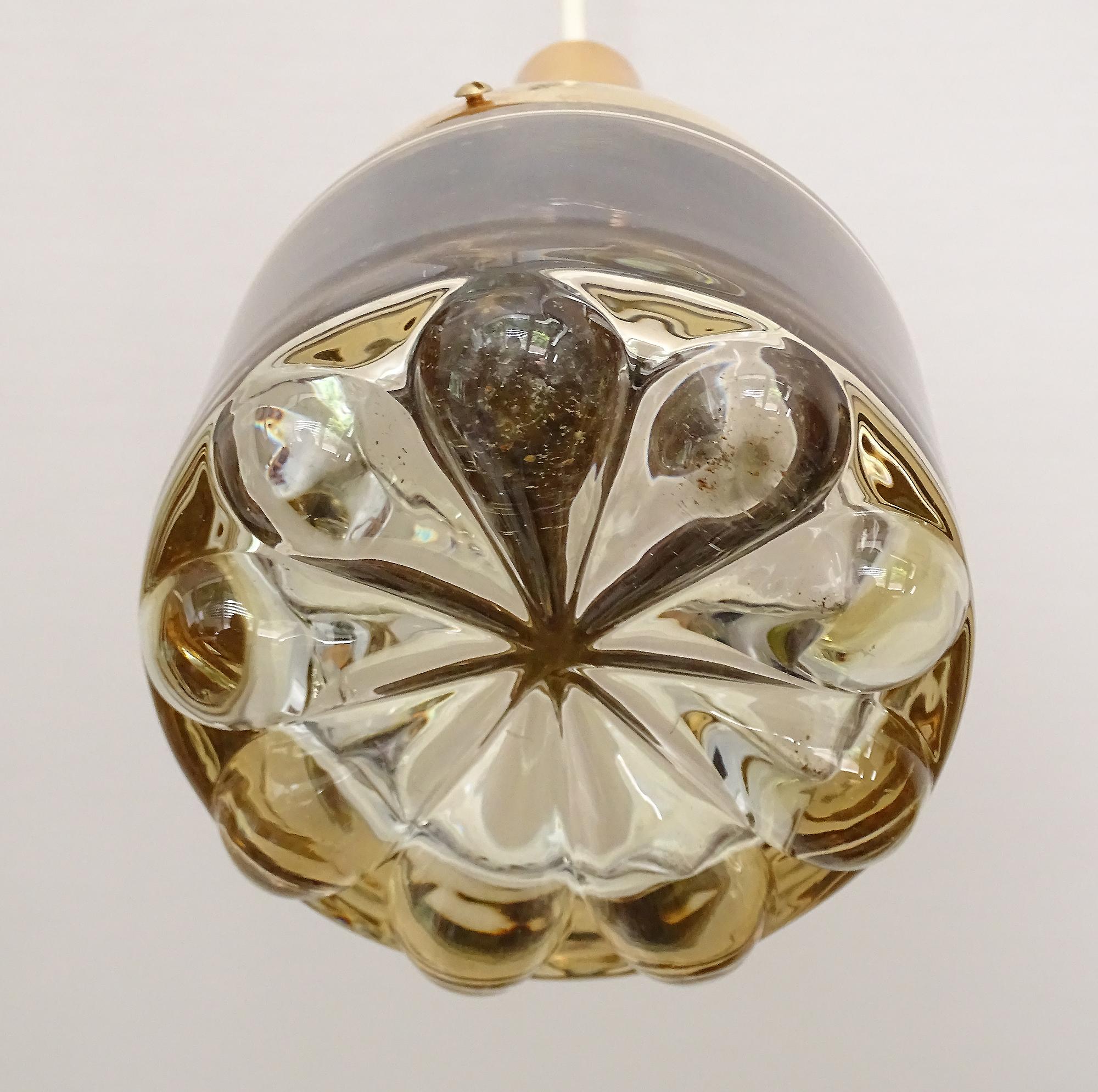 One of Five Customizable Mid Century Limburg Glass and Brass Pendants Lights  For Sale 5