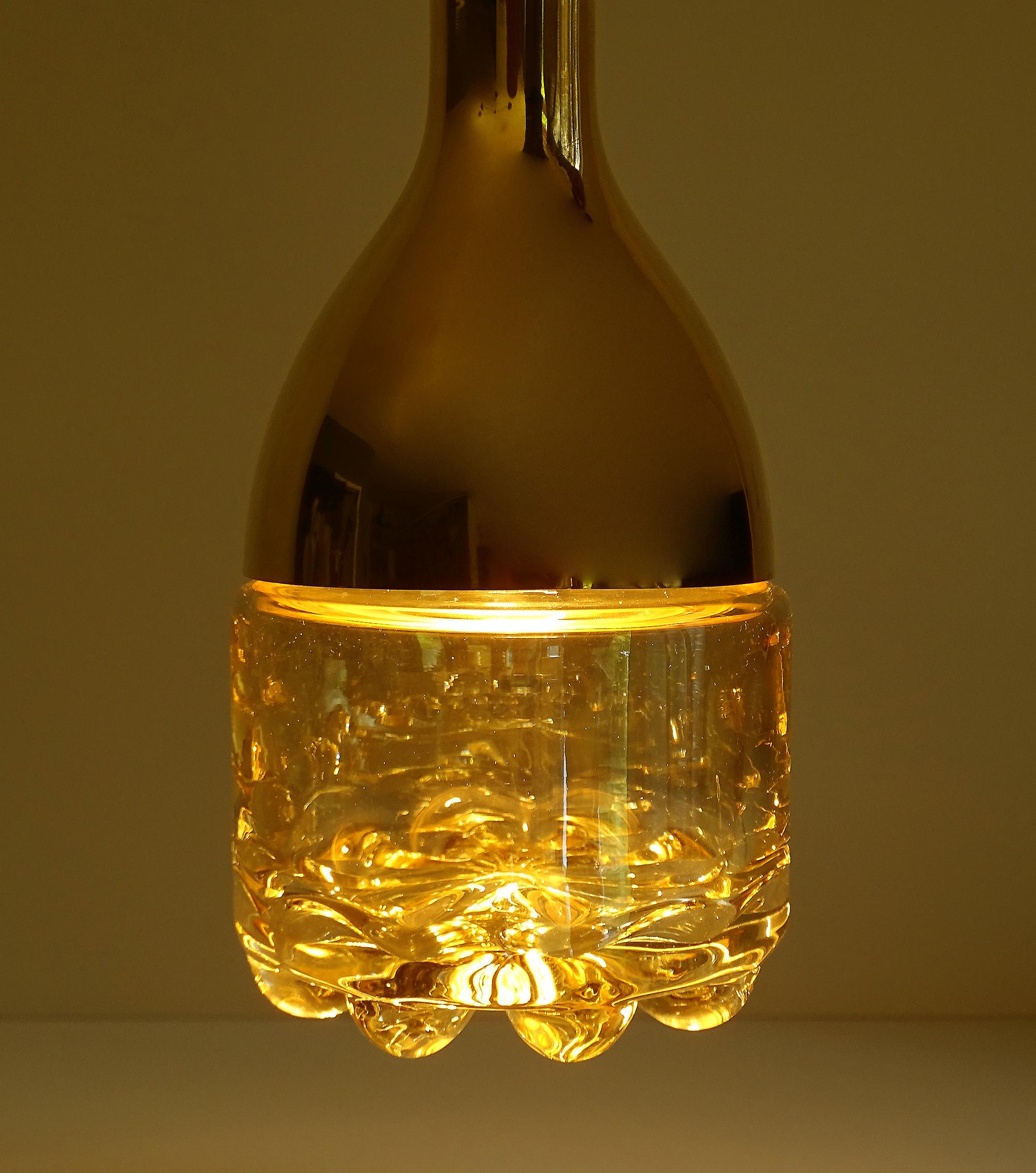 Late 20th Century One of Five Customizable Mid Century Limburg Glass and Brass Pendants Lights  For Sale
