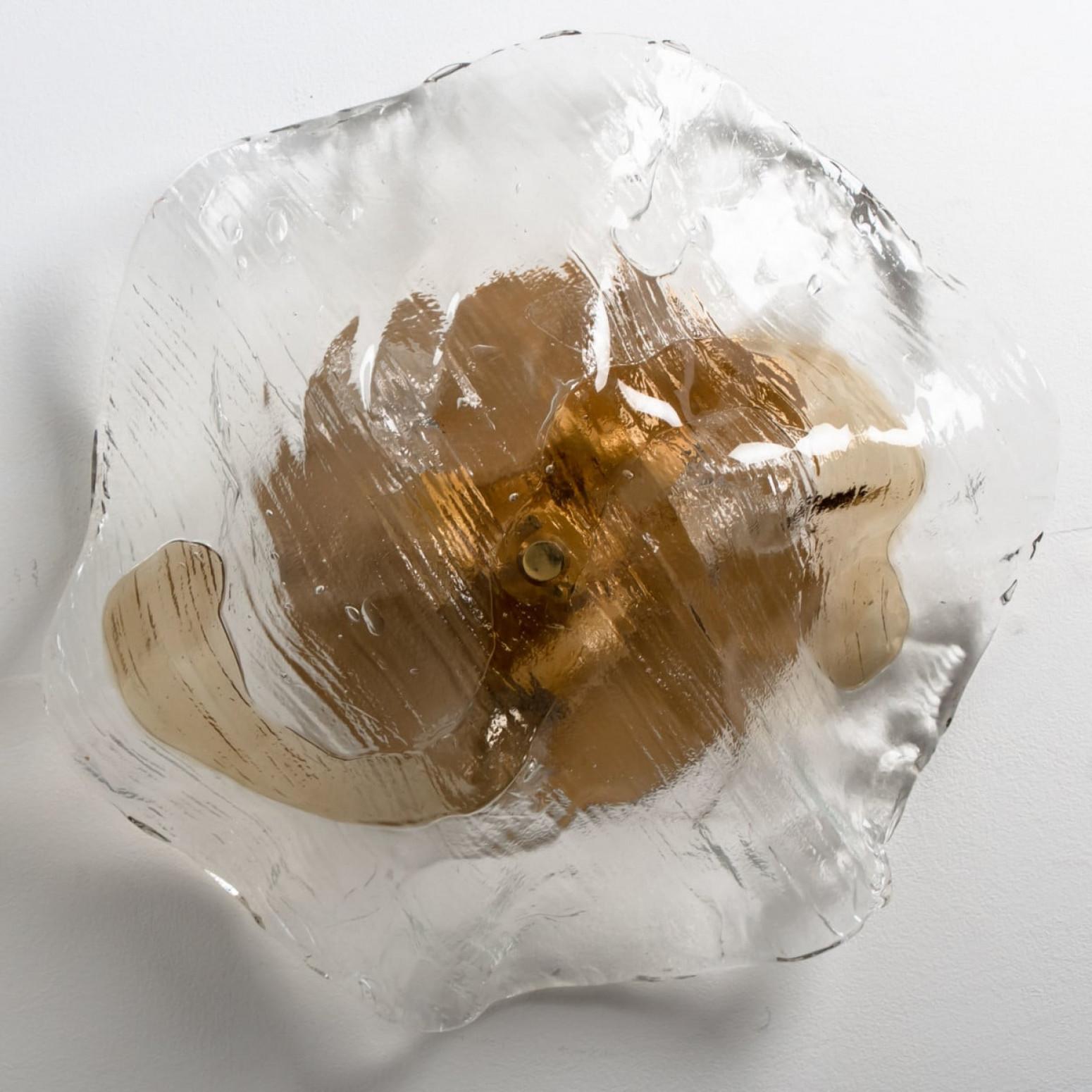 Mid-Century Modern One of Five J.T. Kalmar Franken Brown and Clear Flush Mounts Wall Lights, 1960 en vente