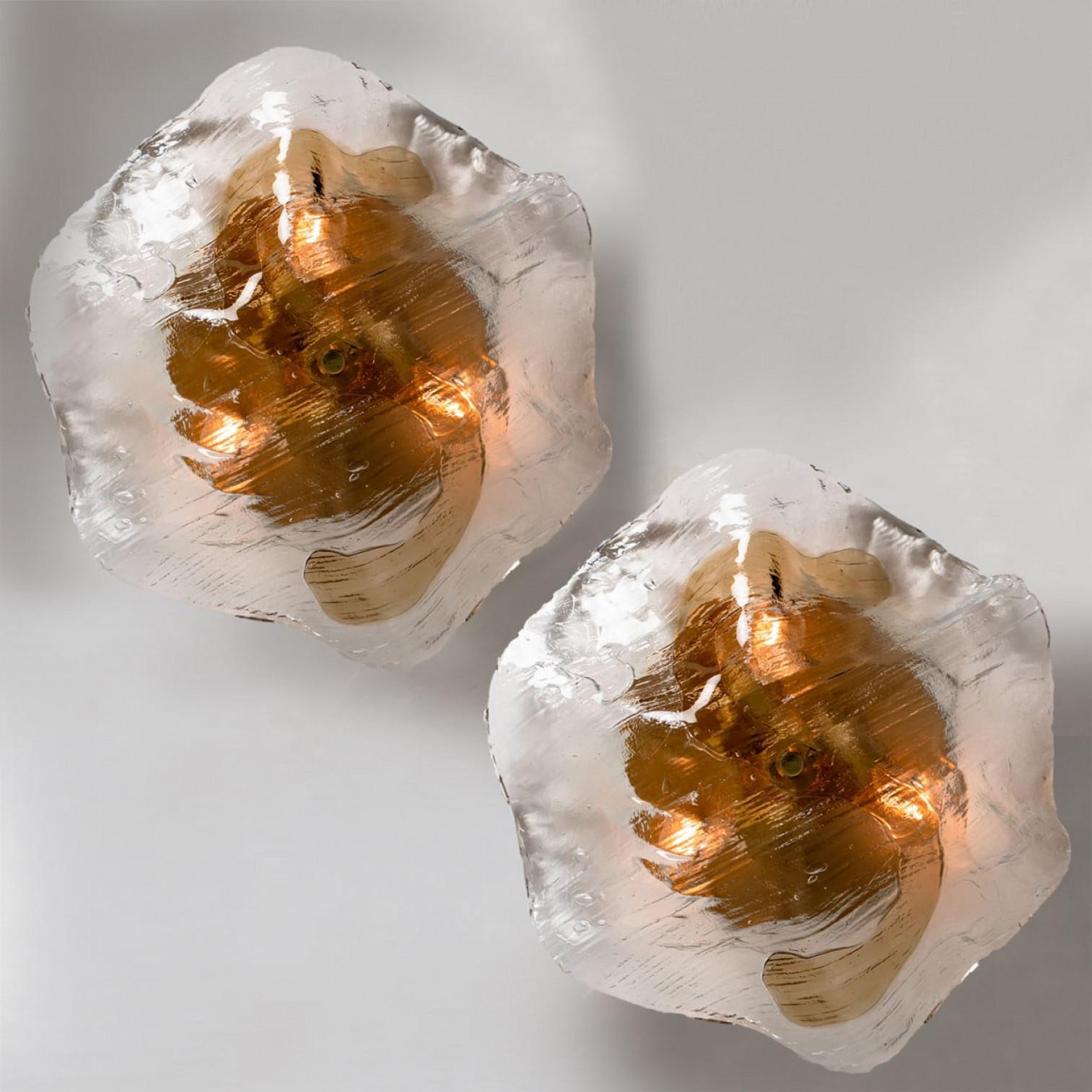 Fait main One of Five J.T. Kalmar Franken Brown and Clear Flush Mounts Wall Lights, 1960 en vente