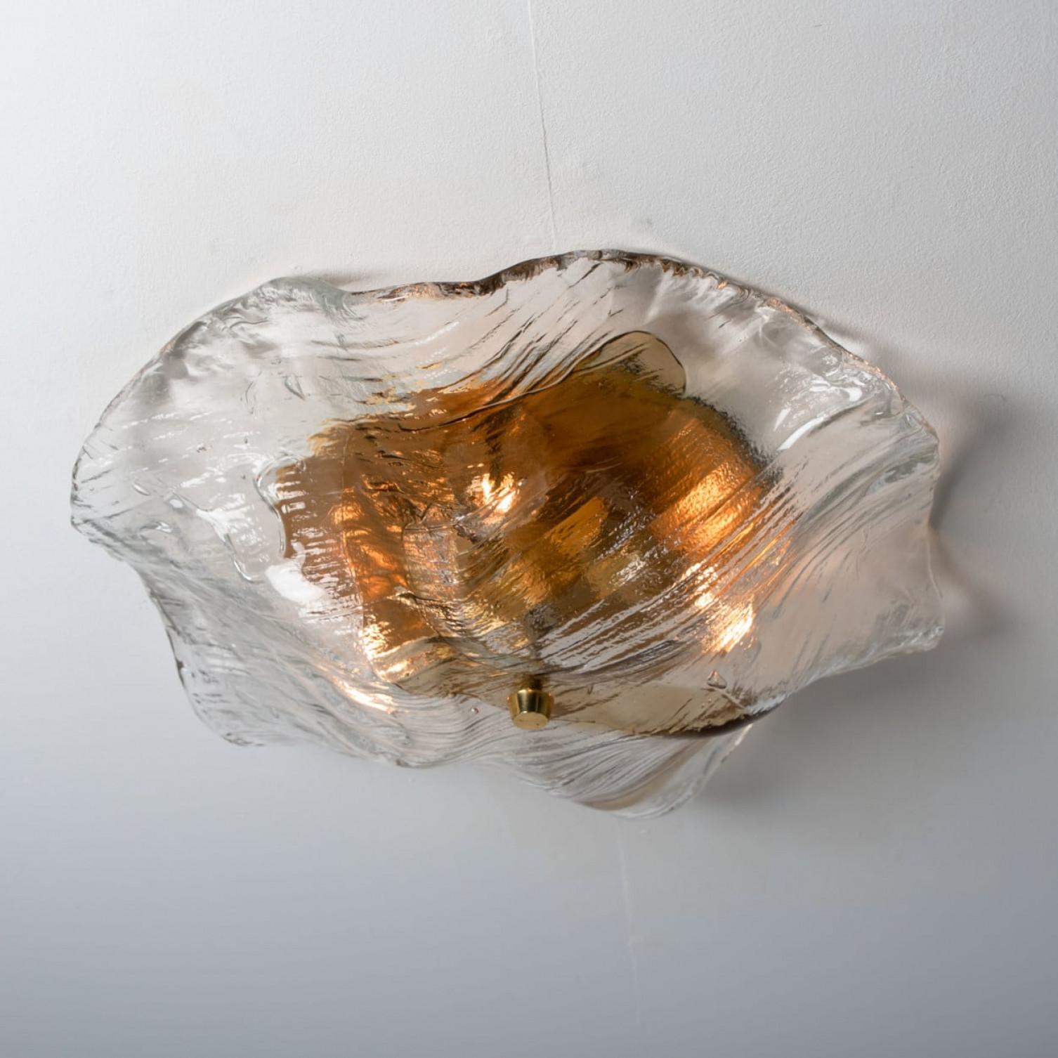 Metal One of Five J.T. Kalmar Franken Brown and Clear Flush Mounts Wall Lights, 1960 For Sale