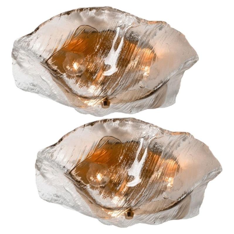 One of Five J.T. Kalmar Franken Brown and Clear Flush Mounts Wall Lights, 1960 For Sale