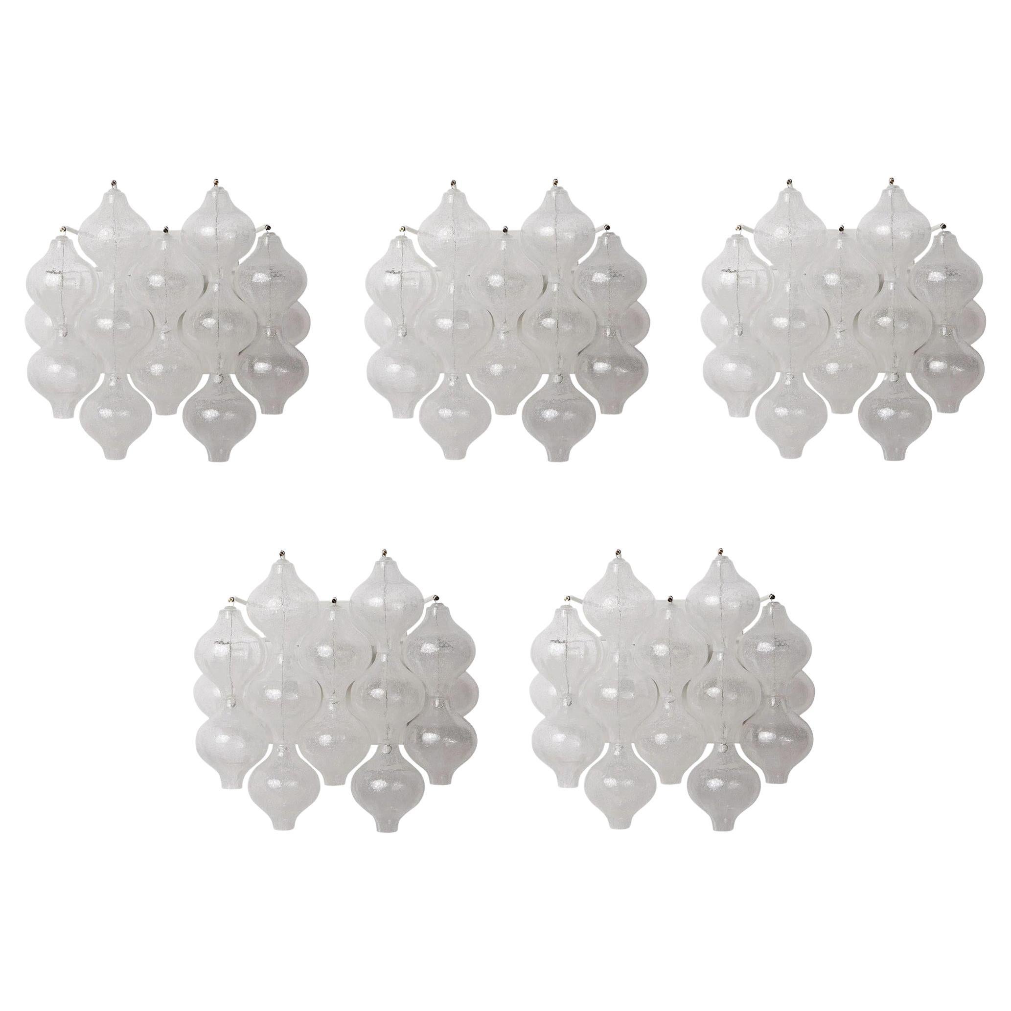 One of Five Kalmar 'Tulipan' Wall Lights Sconces, Blown Bubble Glass, 1970s For Sale