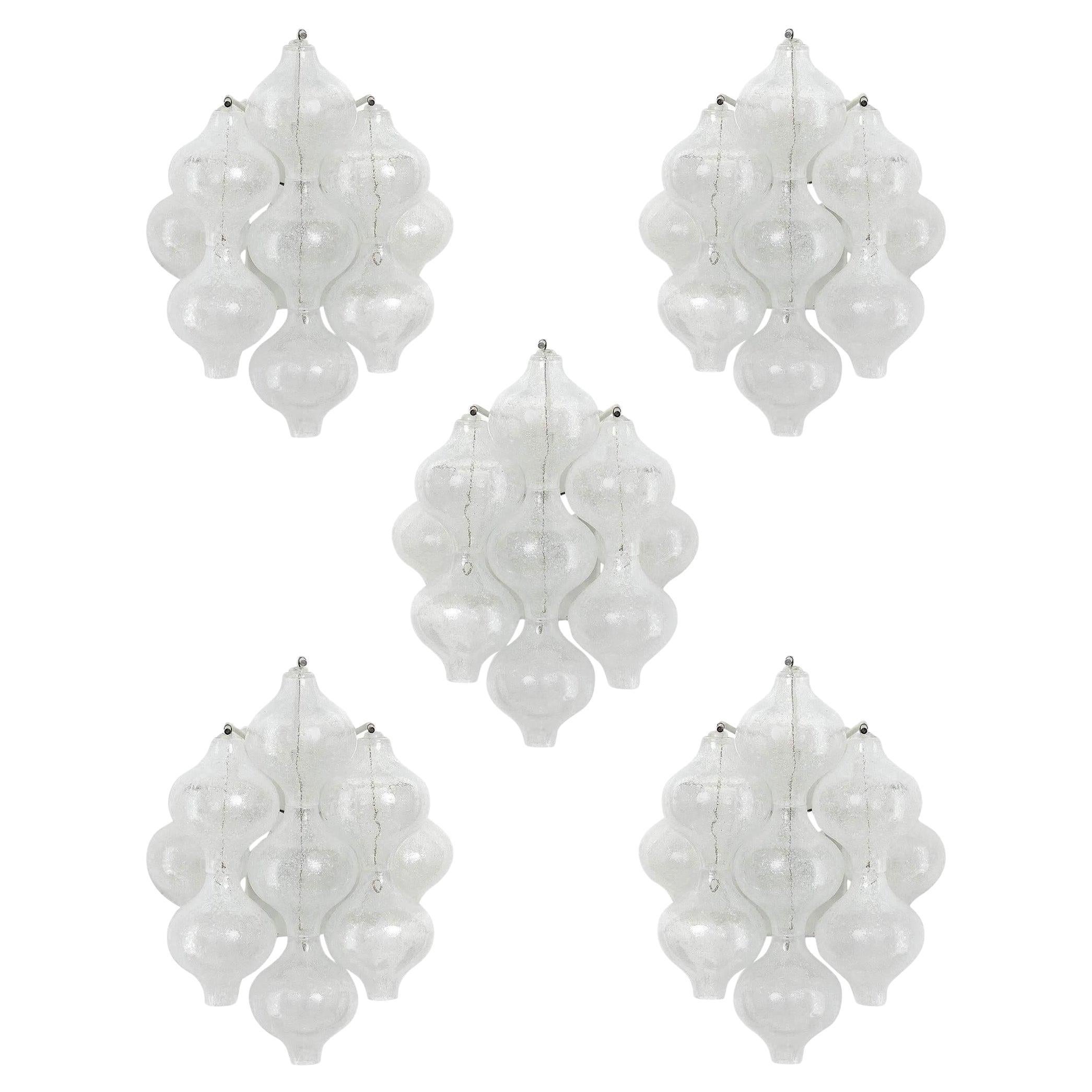 One of Five Kalmar 'Tulipan' Wall Lights Sconces, Bubble Glass Brass, 1970s