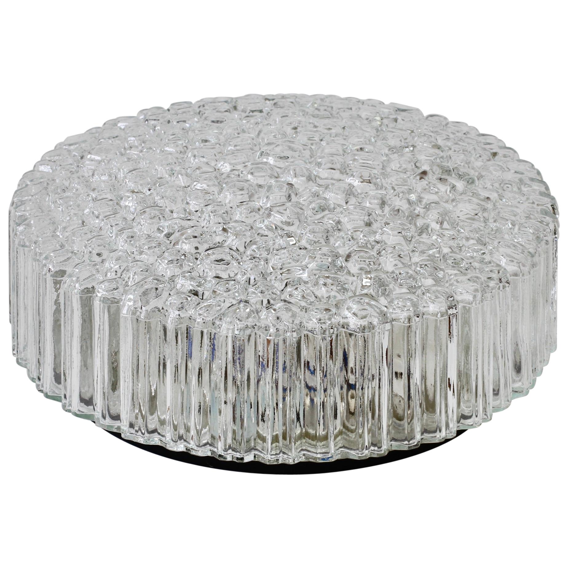 1 of 2 Limburg Vintage 1970s Textured Clear Ice Crystal Glass Flush Mount Lights For Sale