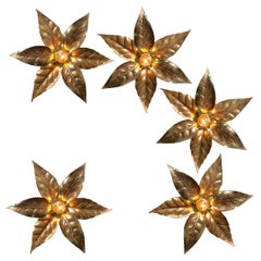 One of Five of Willy Daro Style Brass Flowers Wall Lights
