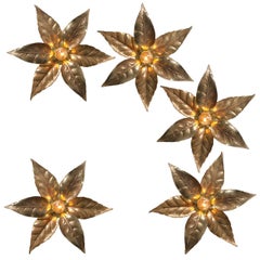Vintage One of Five of Willy Daro Style Brass Flowers Wall Lights