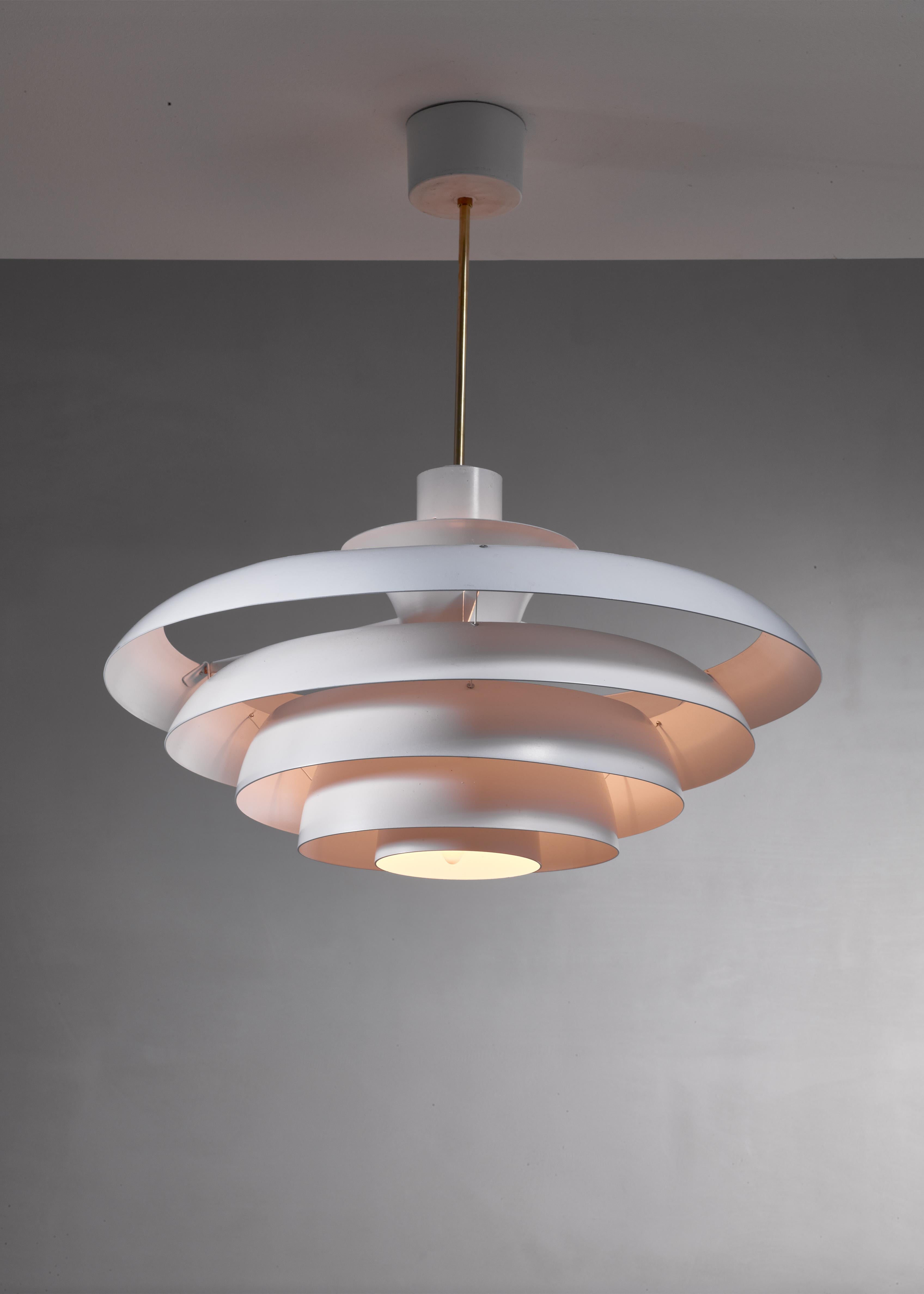 Scandinavian Modern One of Five White Metal Pendant Lamps, Sweden