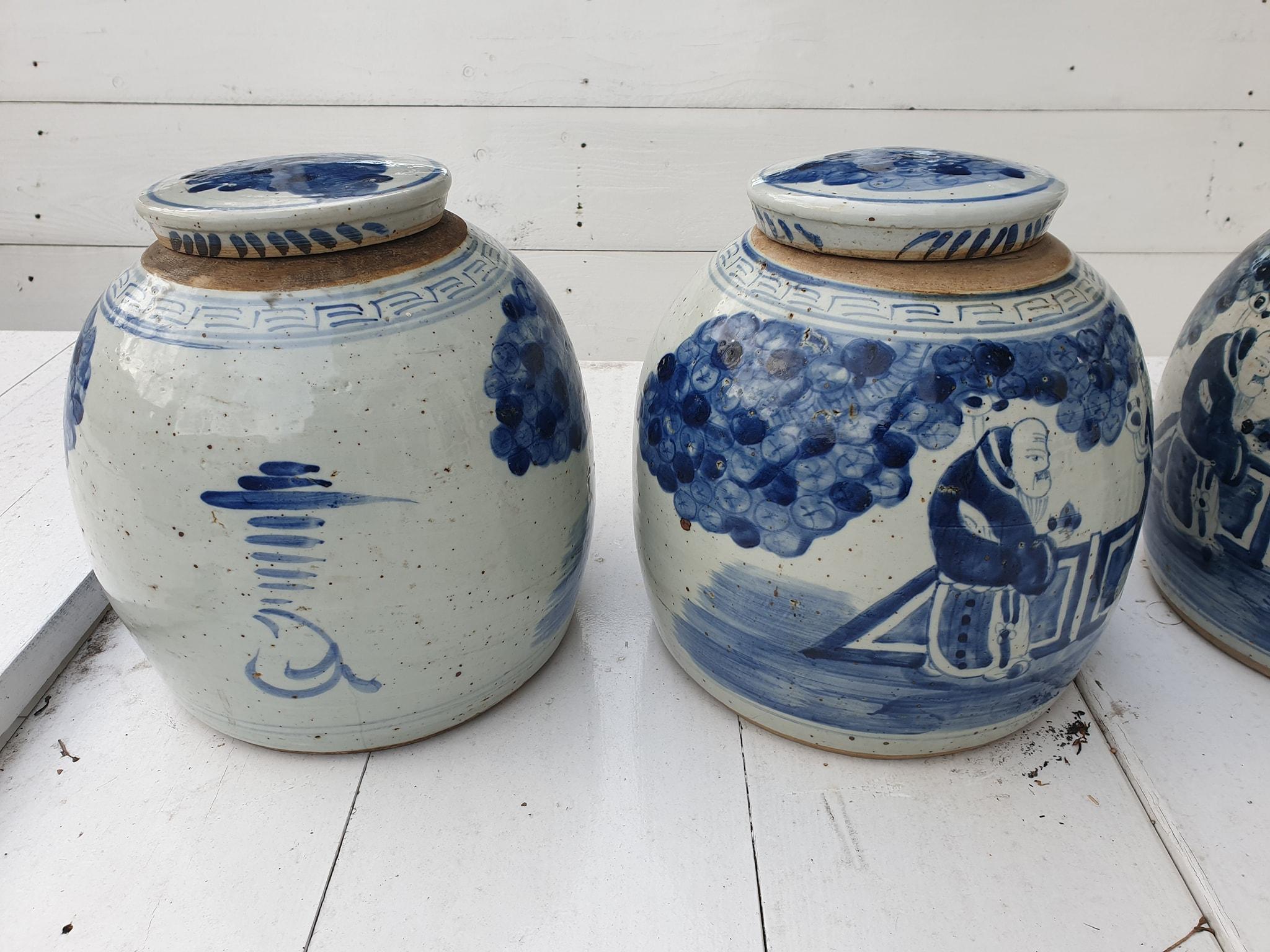 One of Two Chinese Porcelain Glazed Figural Ginger Jars with Lids, 19th Century For Sale 4