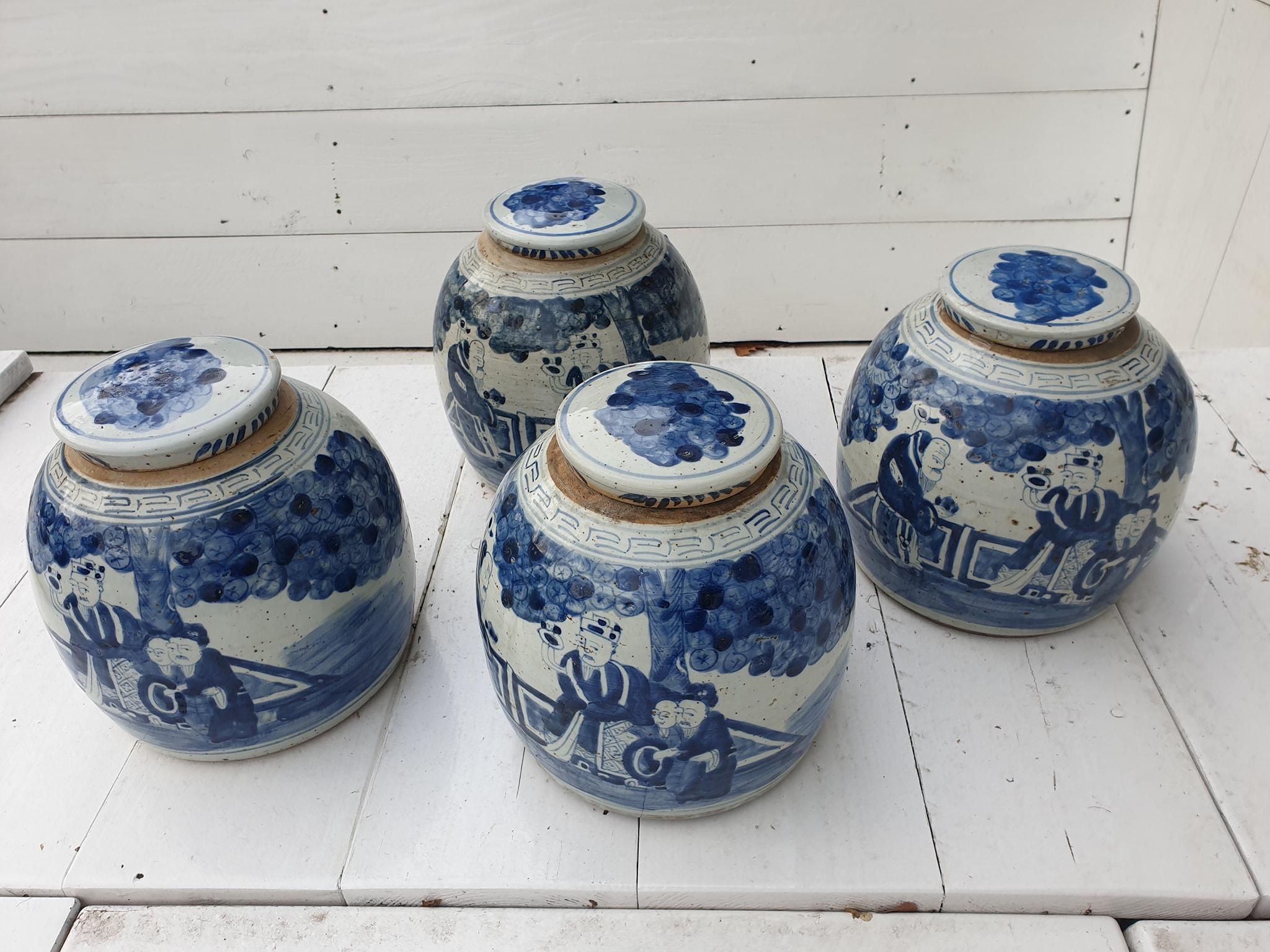 One of Two Chinese Porcelain Glazed Figural Ginger Jars with Lids, 19th Century For Sale 8