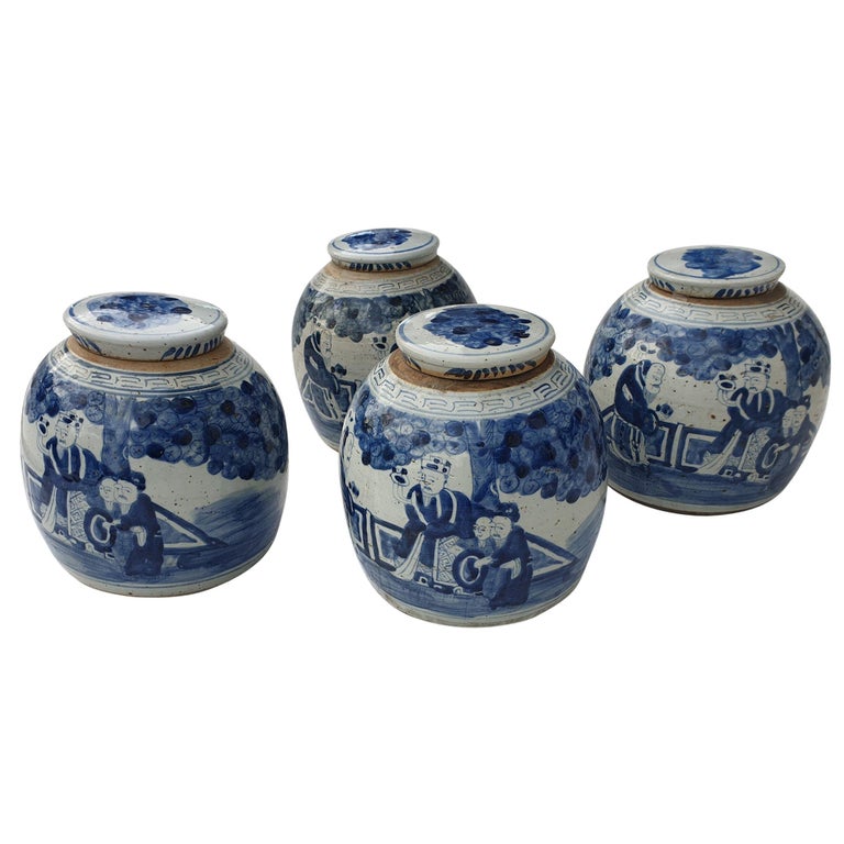 One of Two Chinese Porcelain Glazed Figural Ginger Jars with Lids, 19th