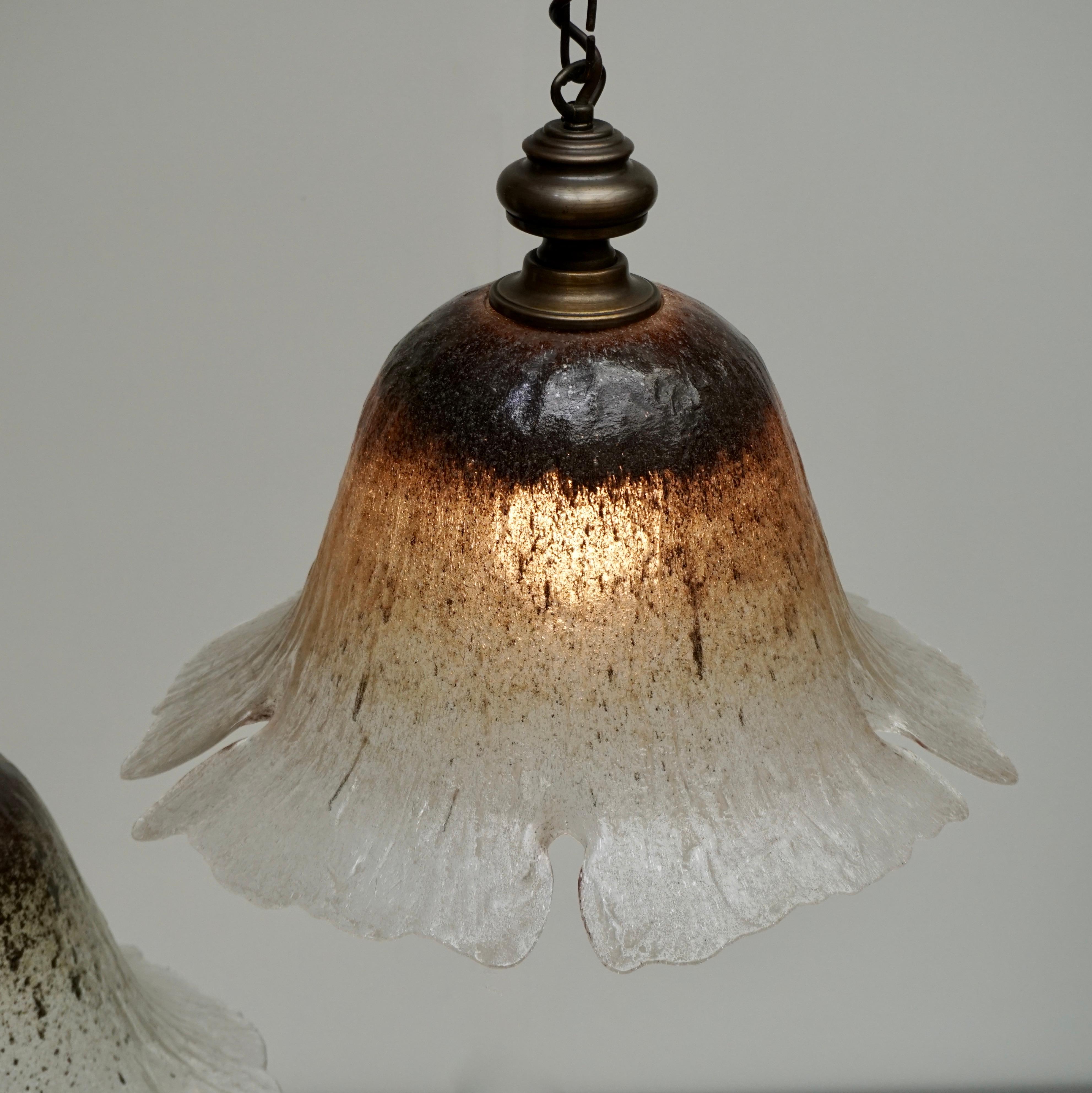 Brass One of Six Italian Murano Glass Pendant Lights For Sale