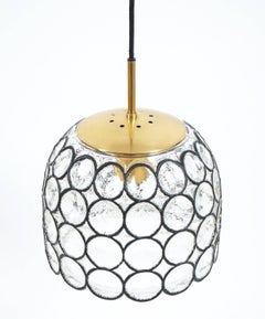 One of Two Large Midcentury Iron and Glass Pendant Lamps by Limburg