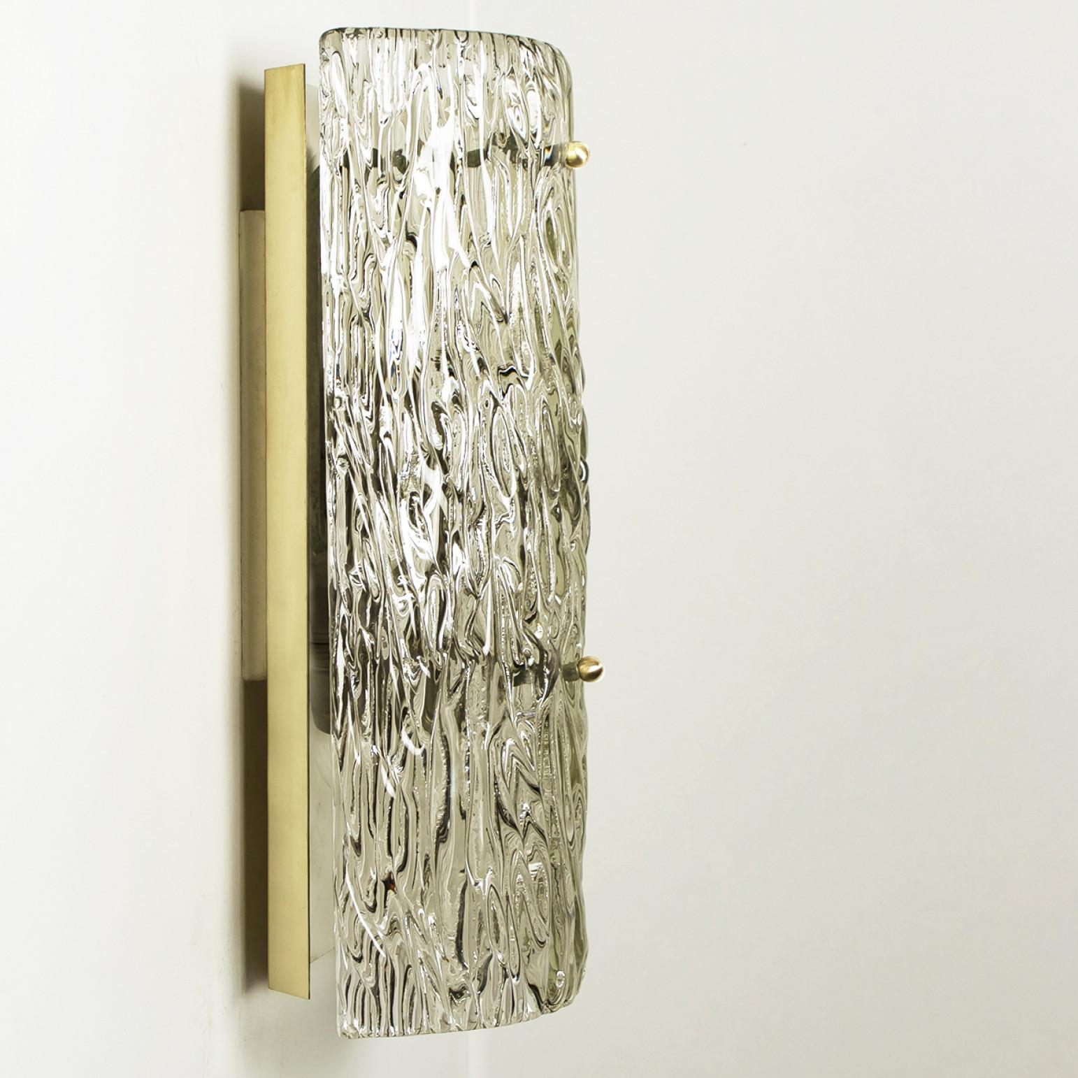 One of Four Large Modern Brass Ice Glass Wall Lights by J. T. Kalmar, 1960s For Sale 5