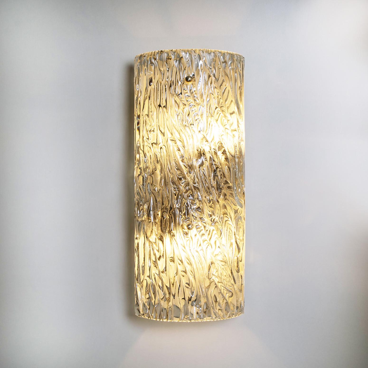 One of Four Large Modern Brass Ice Glass Wall Lights by J. T. Kalmar, 1960s For Sale 1